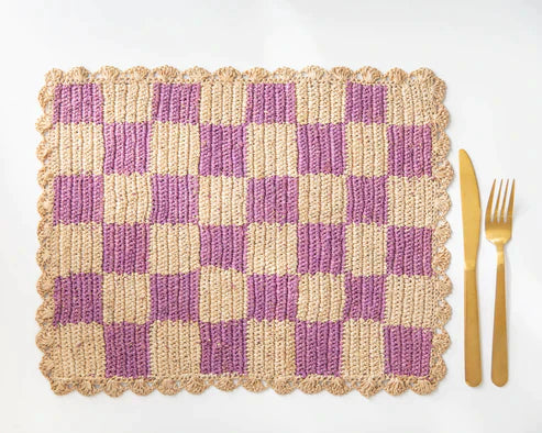 Lavender checked Placemat | Rectangular raffia tabletop