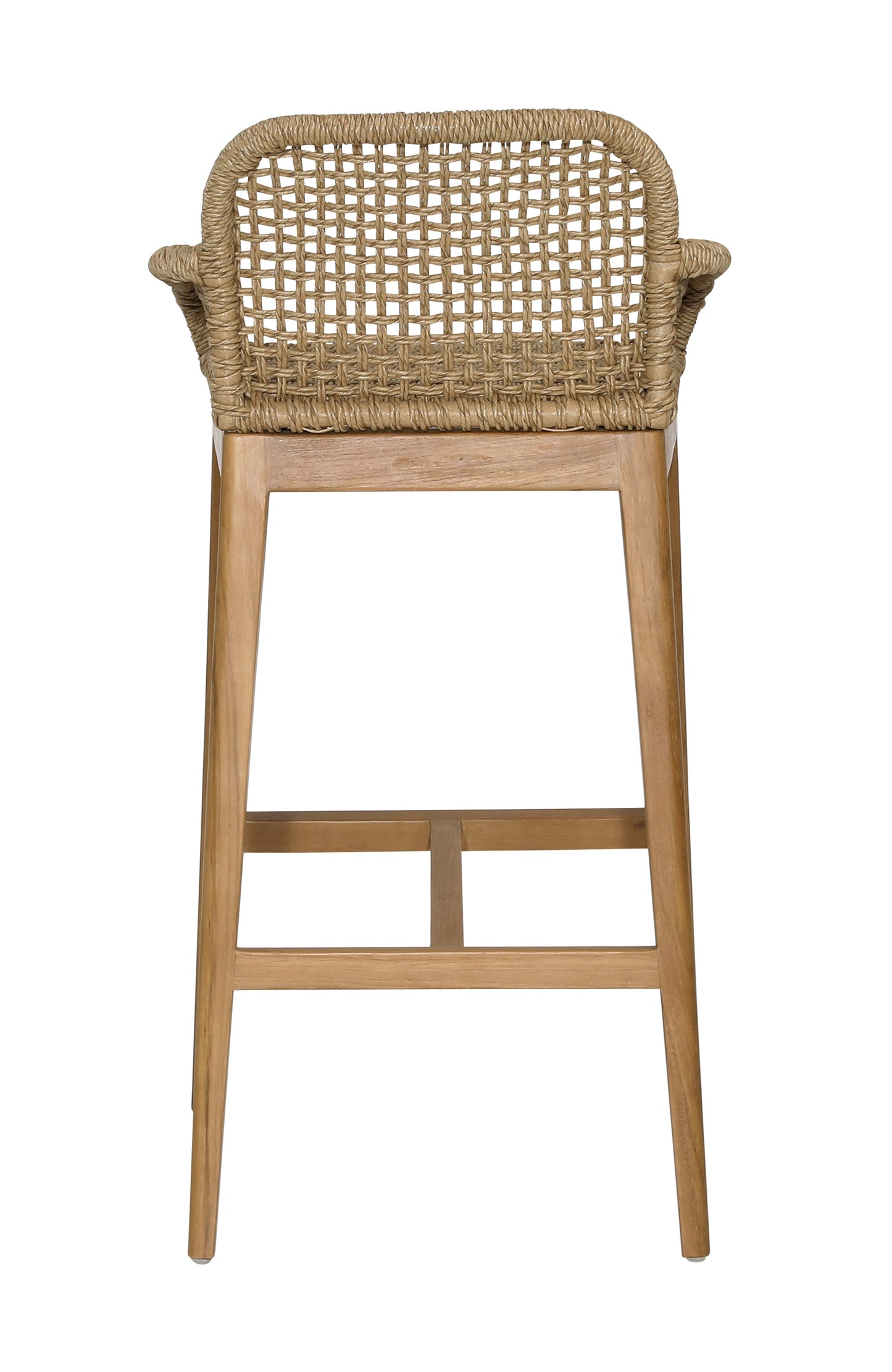 Fiona Teak Wood + Woven Outdoor Bar Stool