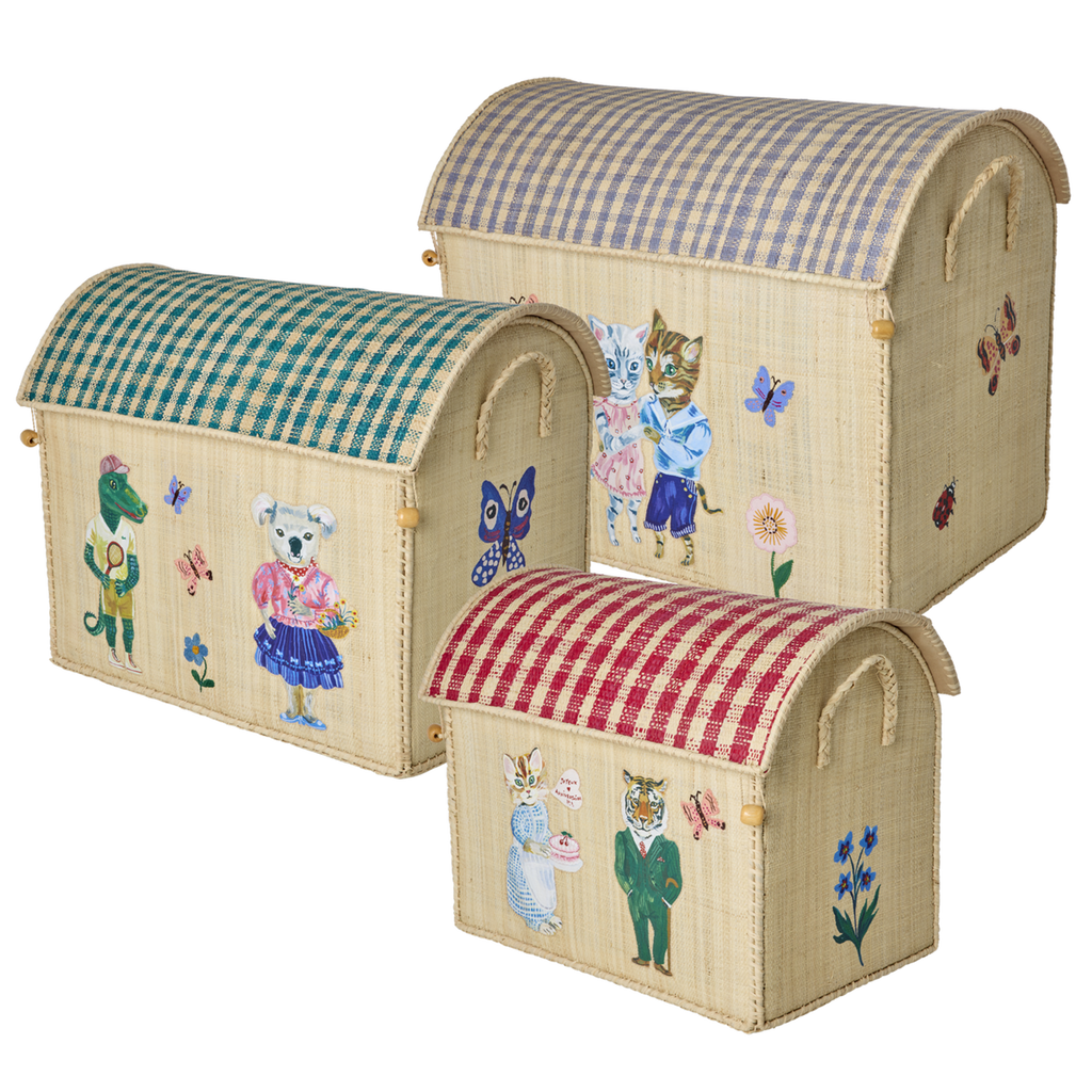 Raffia Storage Baskets with Nathalie Lété Theme - Set of 3