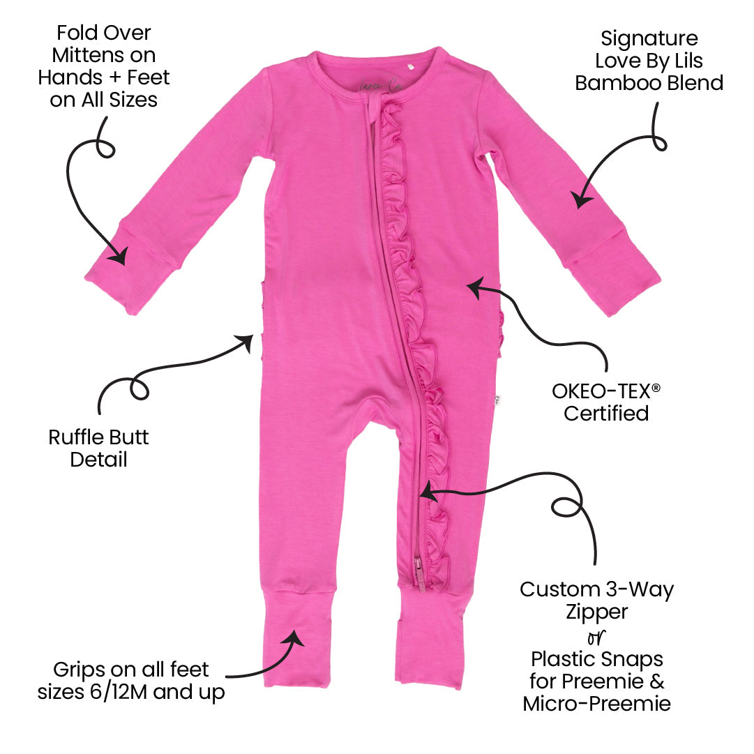 Korrie Pink Bamboo Ruffle Convertible Footie