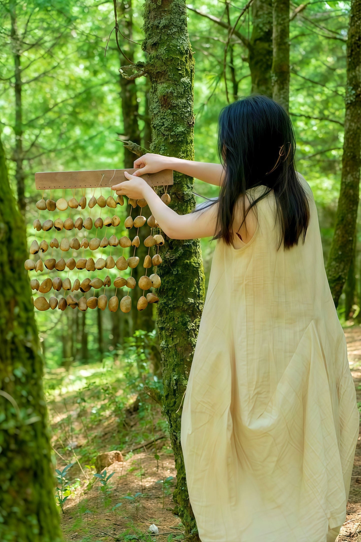 Handmade Panji Black Fruit Seed Shell Bar Wind Chime