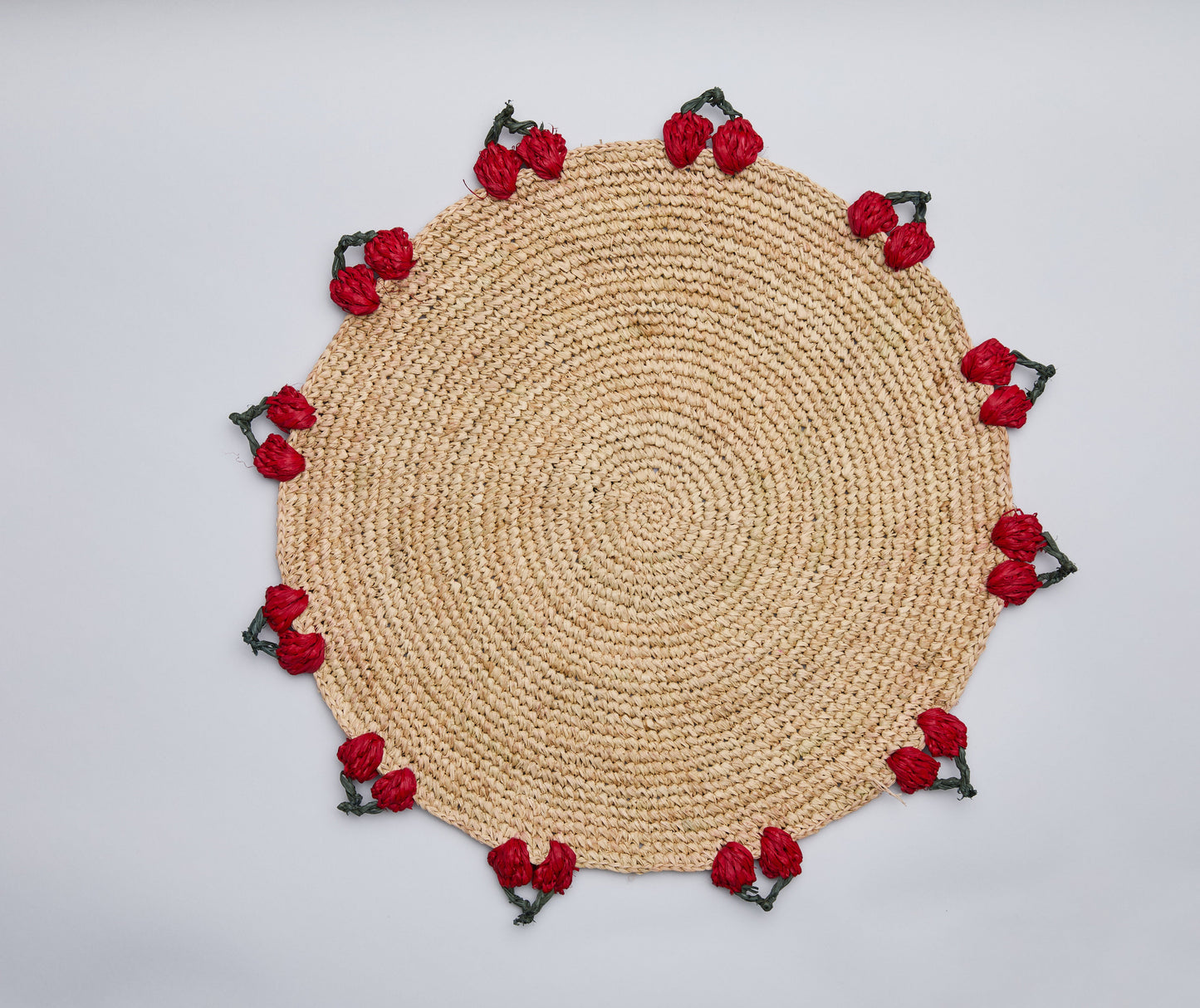 Cherry Scalloped Edge Placemat | Hand-Crocheted Raffia