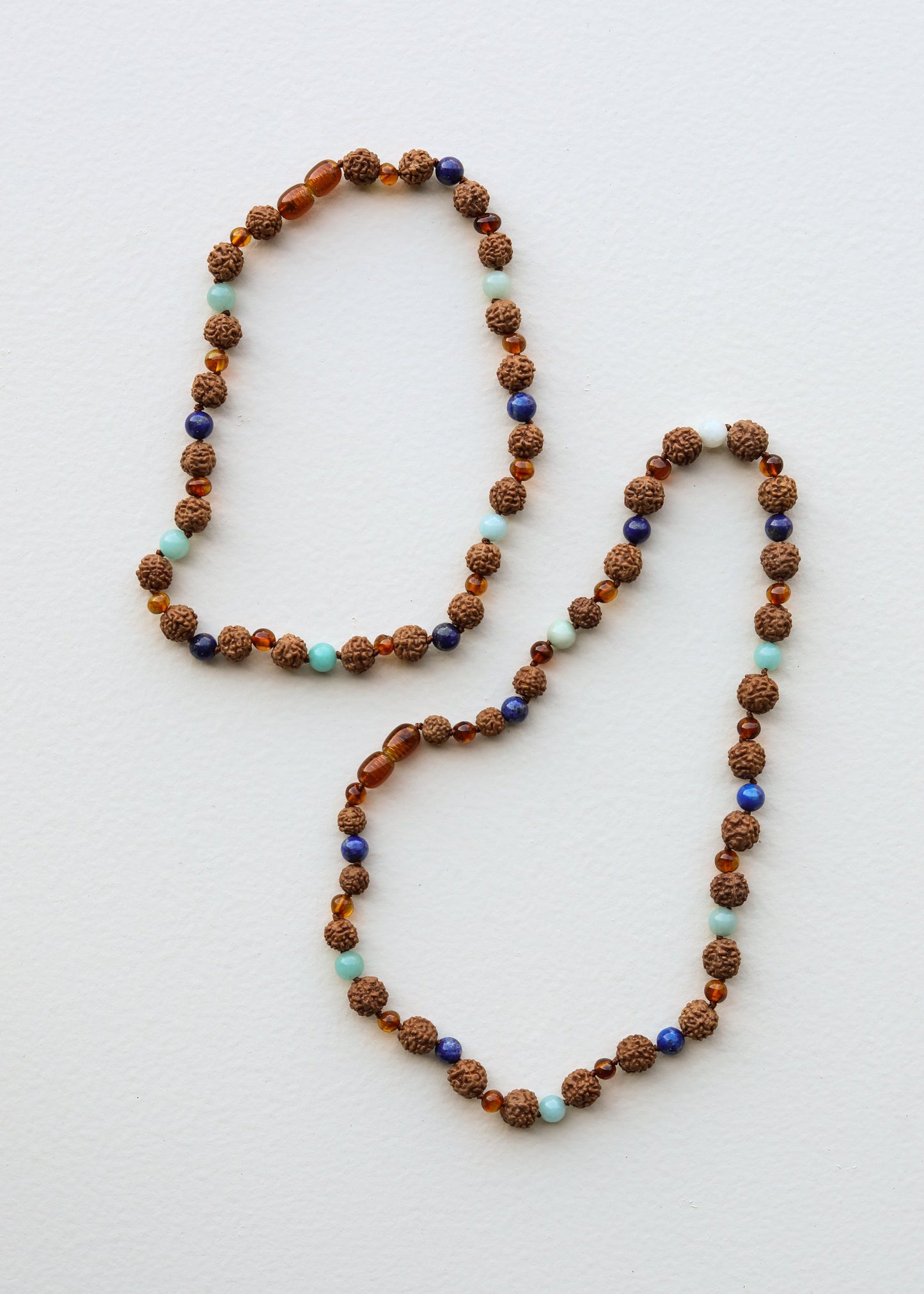 Cognac Baltic Amber + Rudraksha + Amazonite + Lapis Necklace | Adult + Child Set