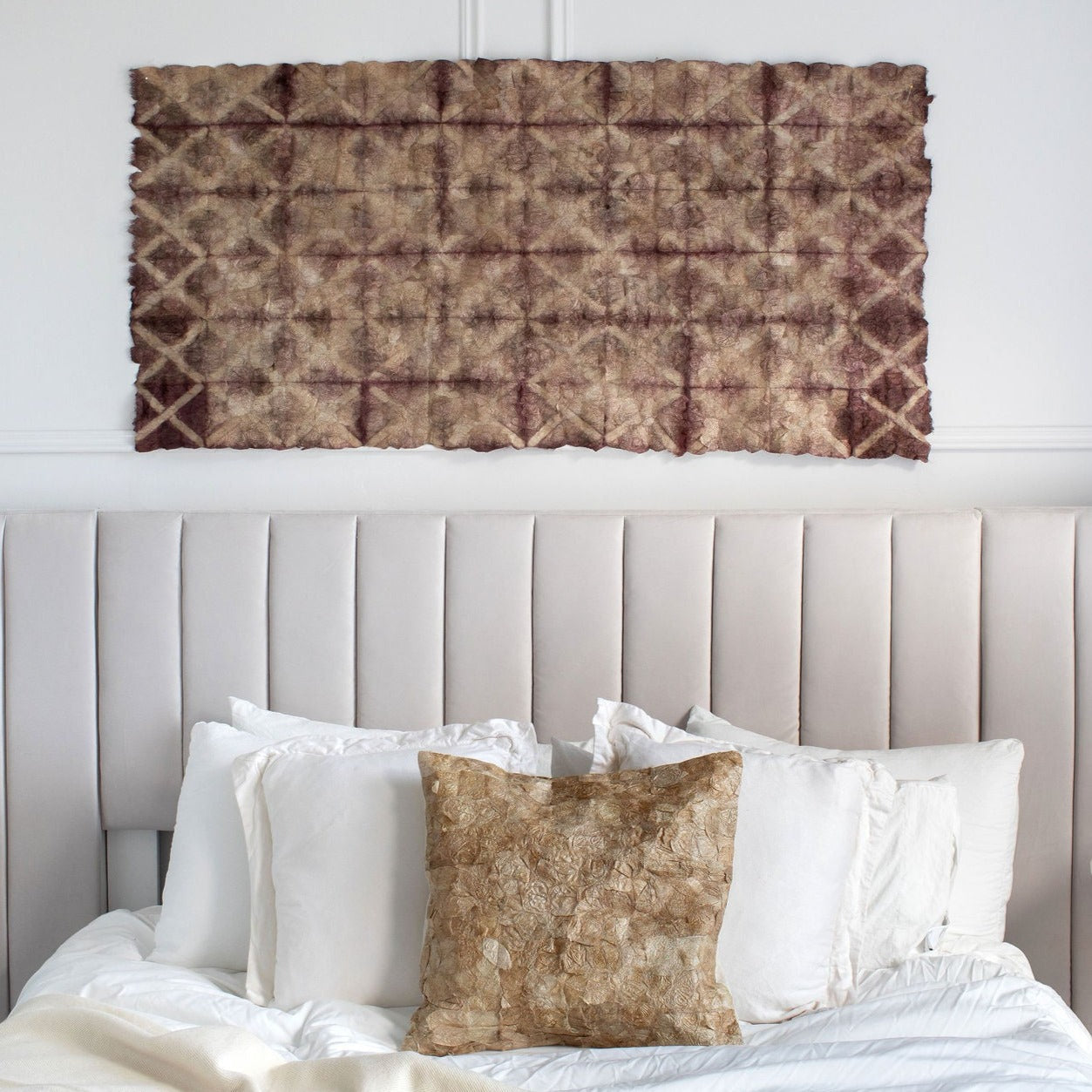 Plant Dyed Wild Silk Wall Hanging- Diamond Pattern - Natural Burgundy