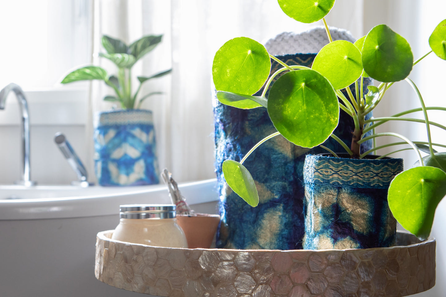 Wild Silk Shibori Baskets | Turtle Pattern | Sapphire & Natural