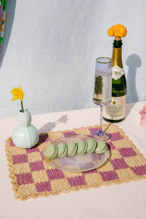 Lavender checked Placemat | Rectangular raffia tabletop