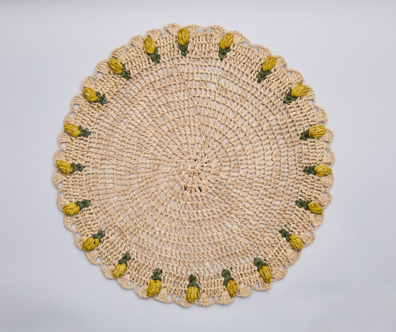 Handmade Tulip Placemat | Raffia Crochet Floral Table Mat