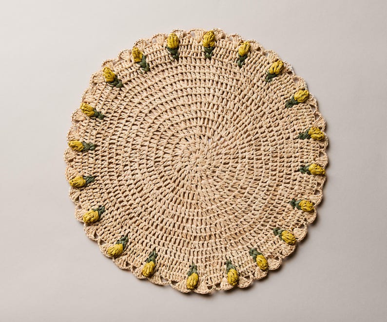Handmade Tulip Placemat | Raffia Crochet Floral Table Mat