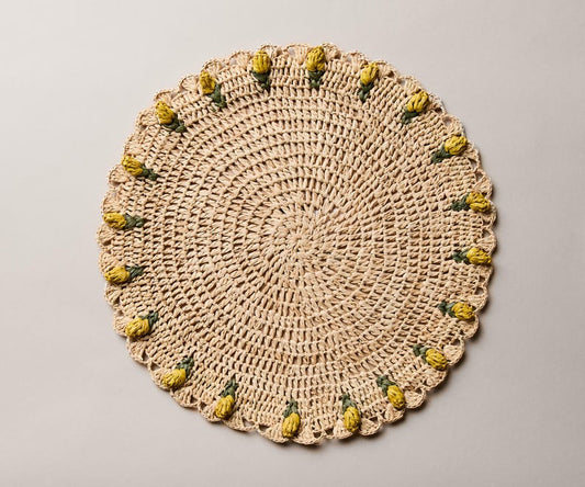 Handmade Tulip Placemat | Raffia Crochet Floral Table Mat