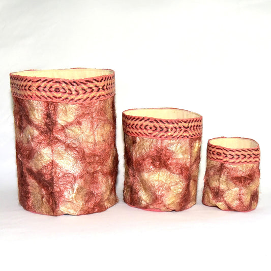 Wild Silk Shibori Baskets | Turtle Pattern - Egyptian Red