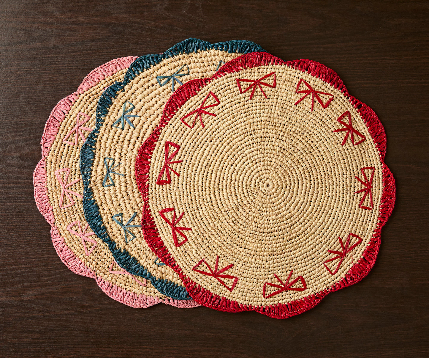 Payton James Handwoven Bow Placemats | Hand-Crocheted Raffia Palm Placemats