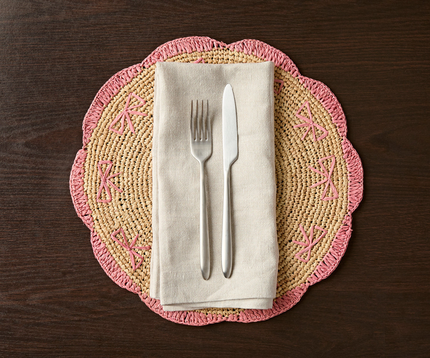 Payton James Handwoven Bow Placemats | Hand-Crocheted Raffia Palm Placemats