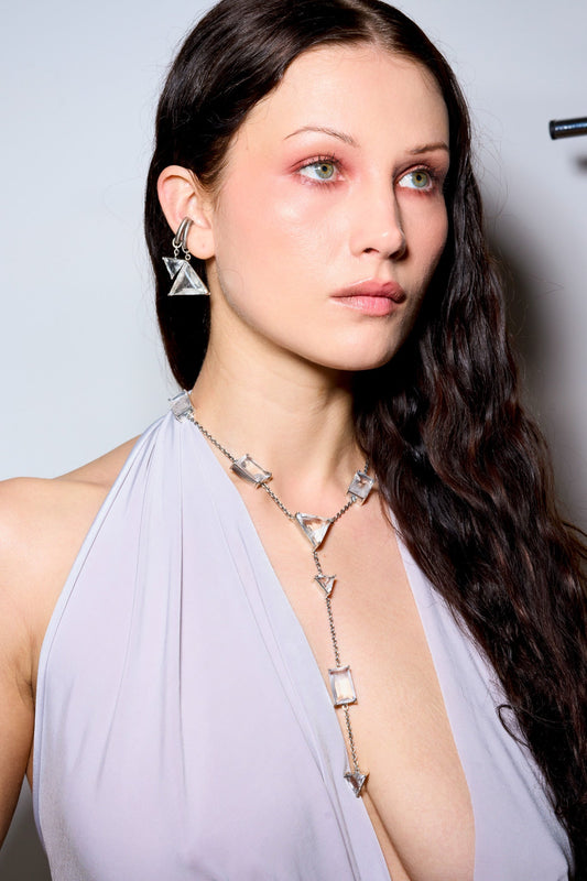 Slink Y-Chain in Striated Crystal | Silver