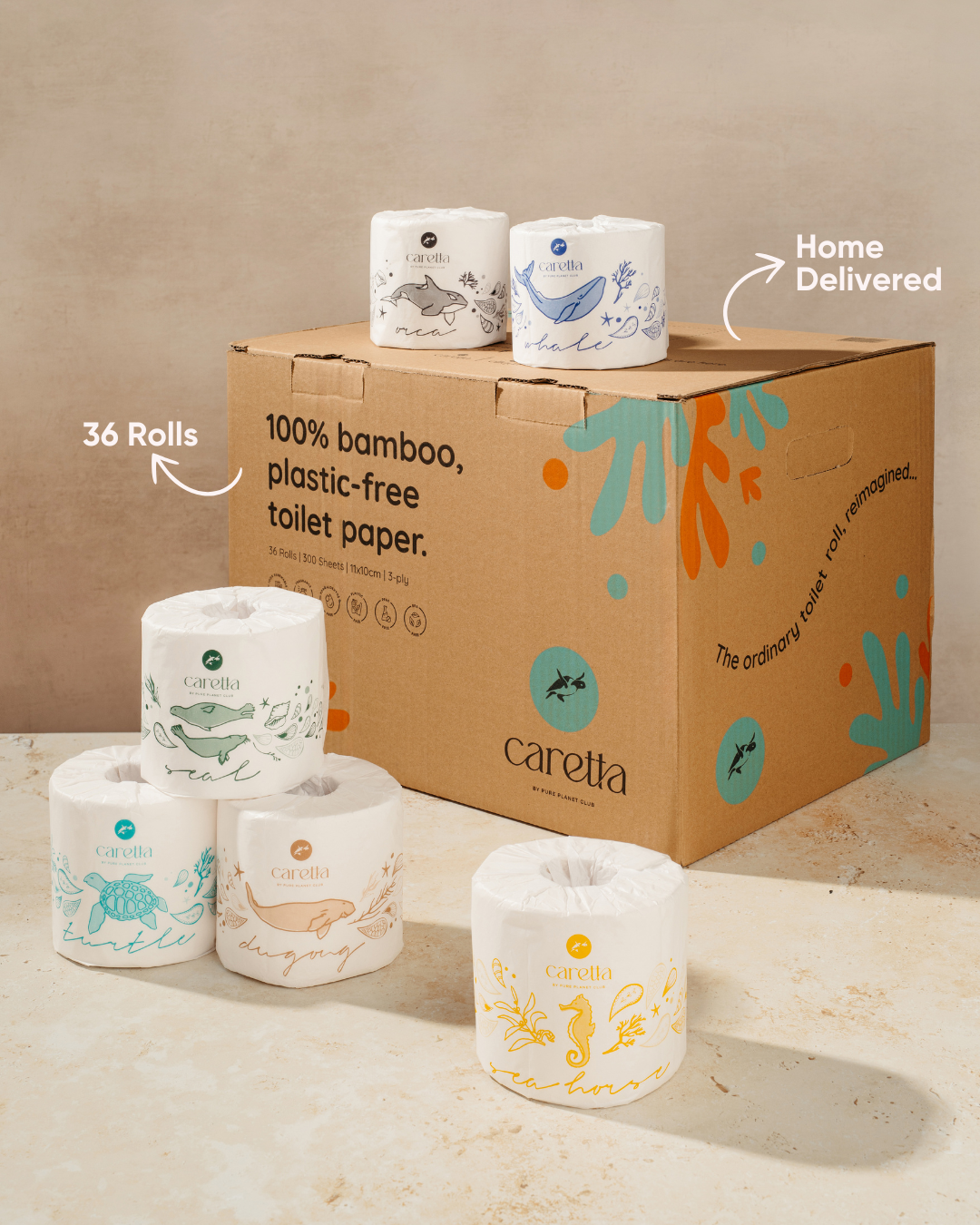 Caretta | 100% Bamboo 3-Ply Toilet Paper | 36 Rolls