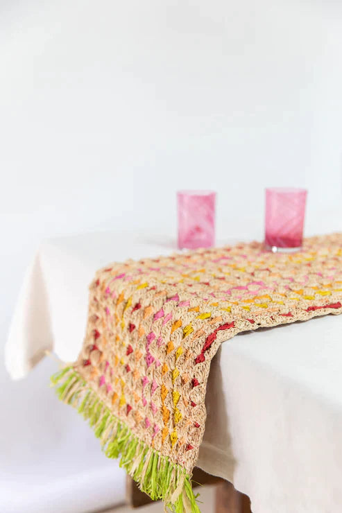 Fringe Table Runner | Floral raffia tabletop