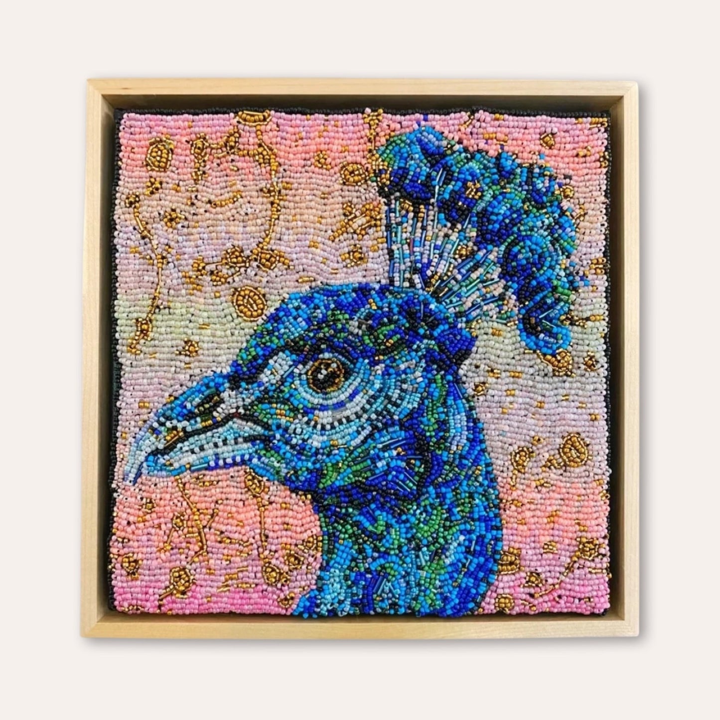 Golden Hour Peacock | Fully Beaded Artwork