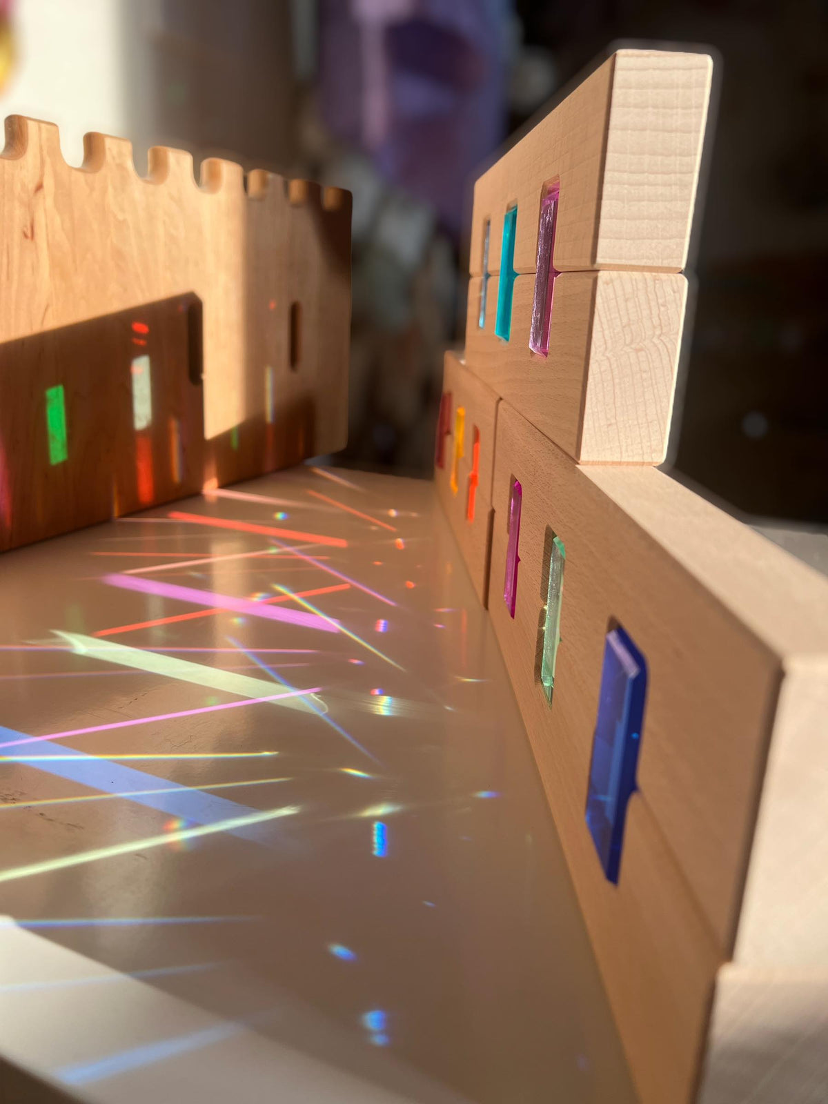 Rainbow Lucite Building Blocks Set with Storage Tray