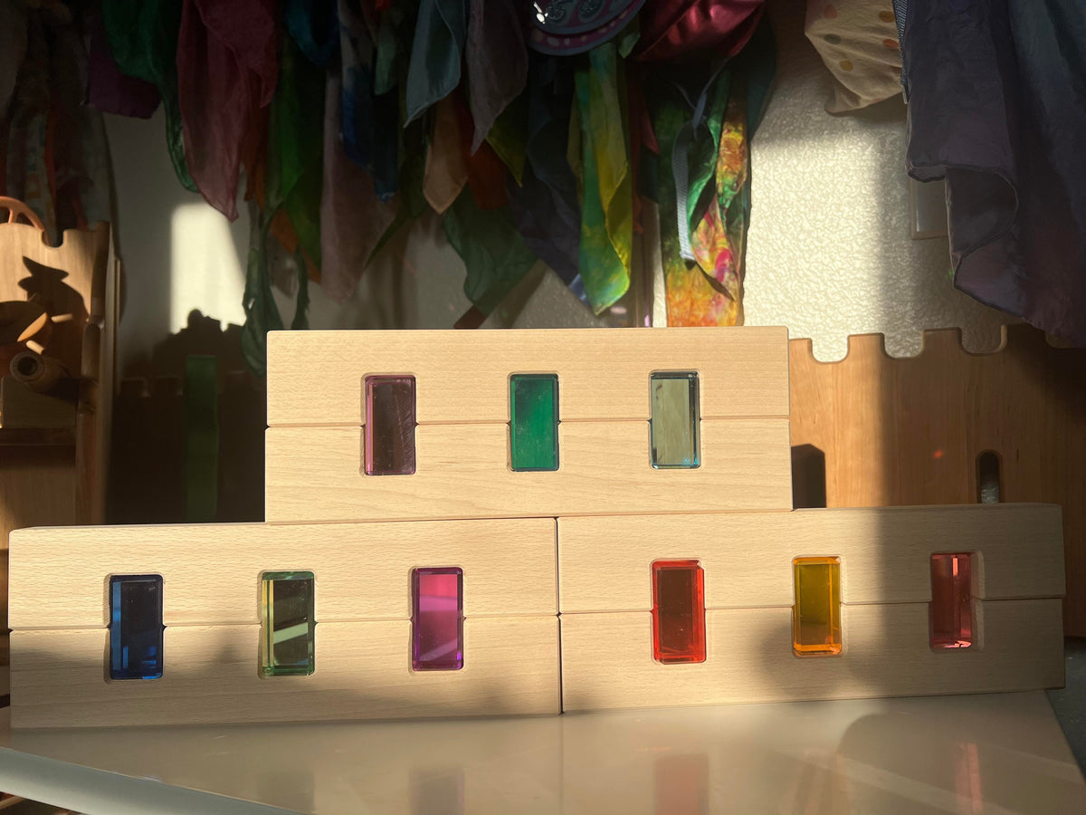 Rainbow Lucite Building Blocks Set with Storage Tray
