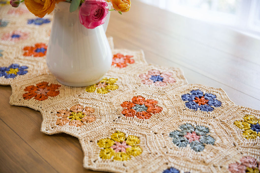 Flower Table Runner | Multicolor Raffia Tabletop