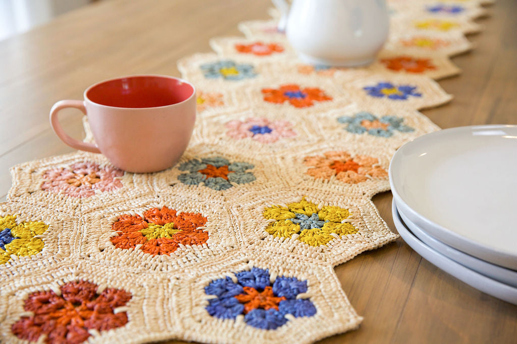 Flower Table Runner | Multicolor Raffia Tabletop