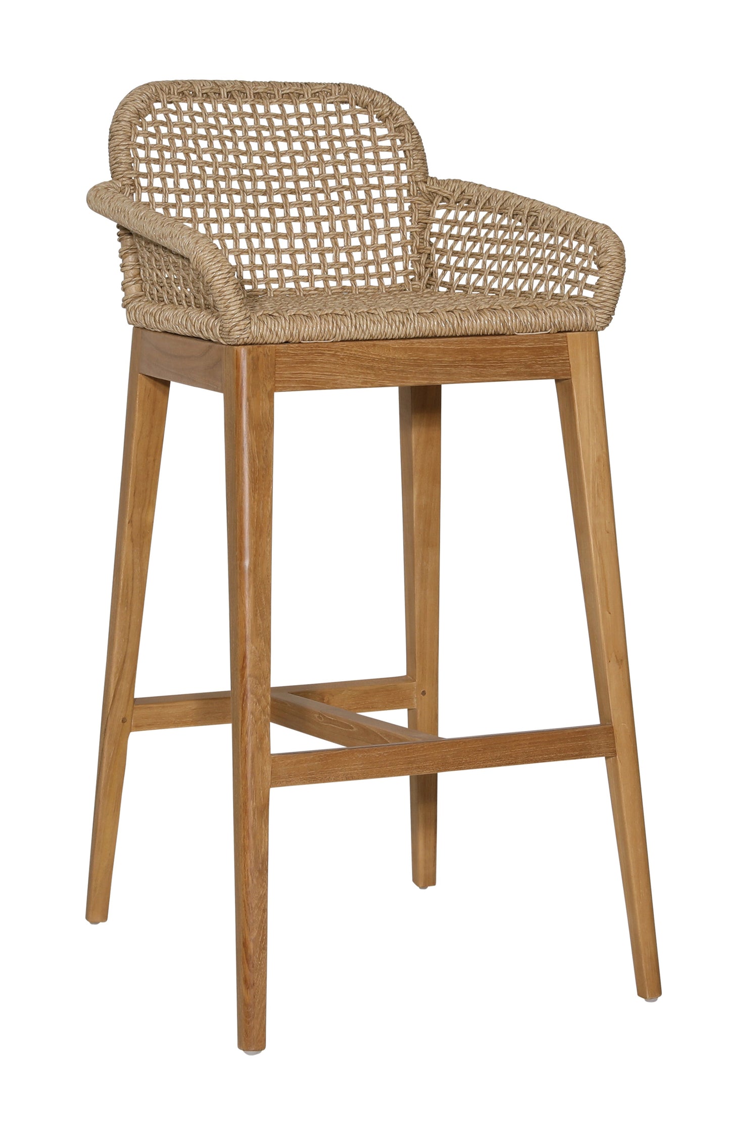 Fiona Teak Wood + Woven Outdoor Bar Stool