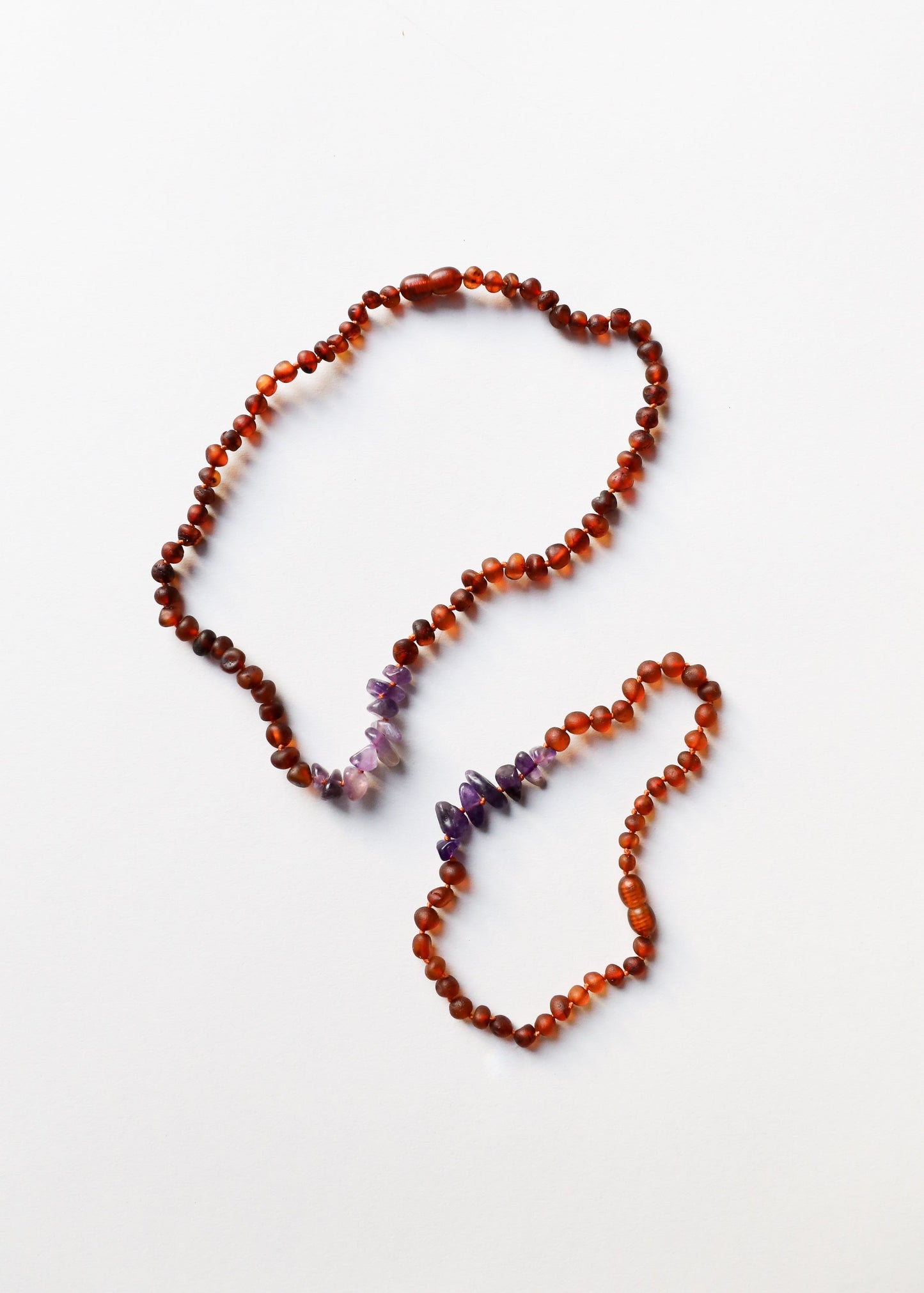 Raw Cognac Baltic Amber + Raw Amethyst Necklace