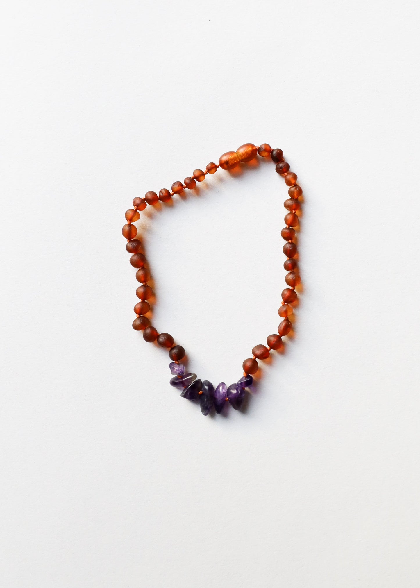 Raw Cognac Baltic Amber + Raw Amethyst Necklace