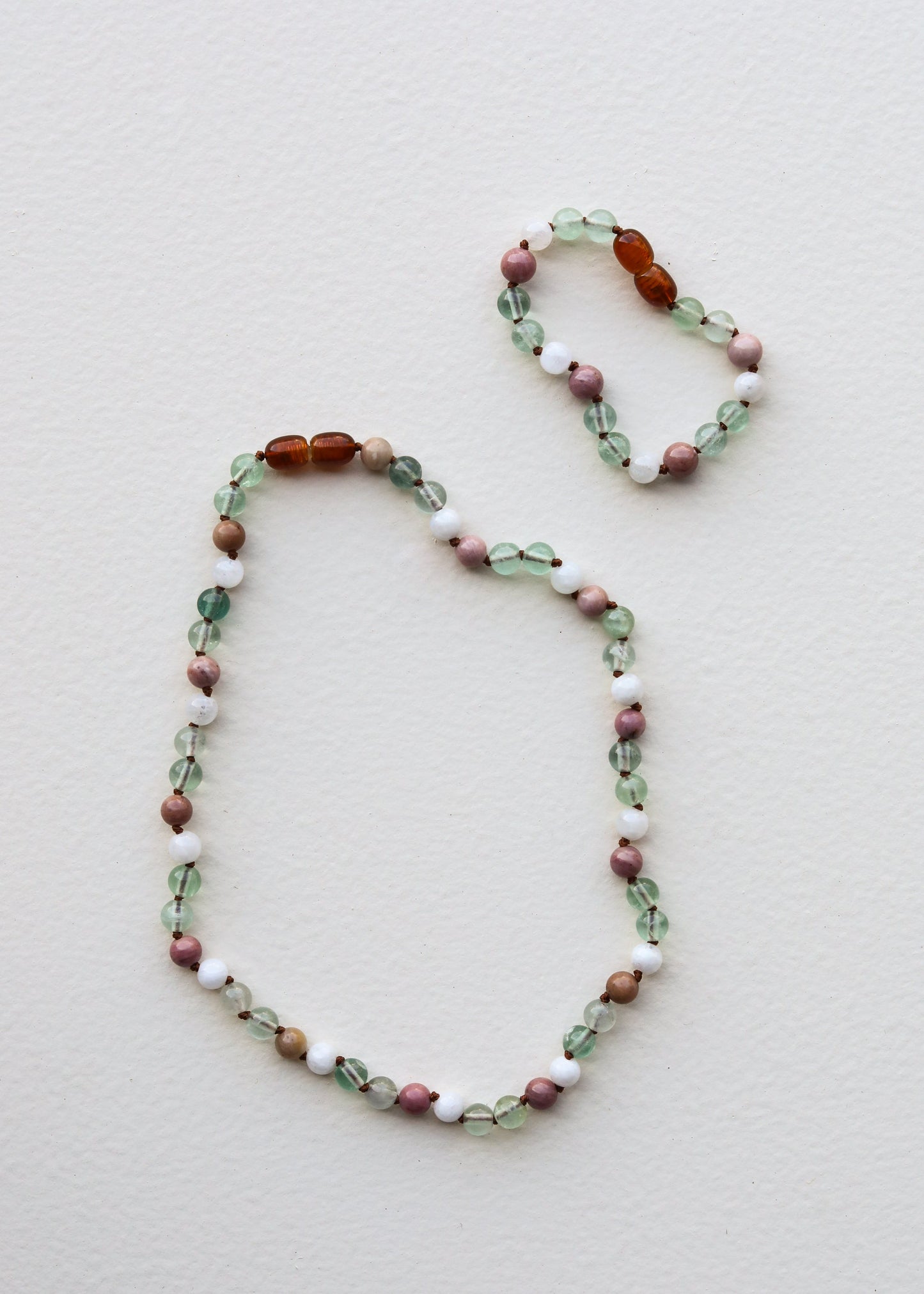 Fluorite + Moonstone + Rhodonite Natural Gemstone Necklace
