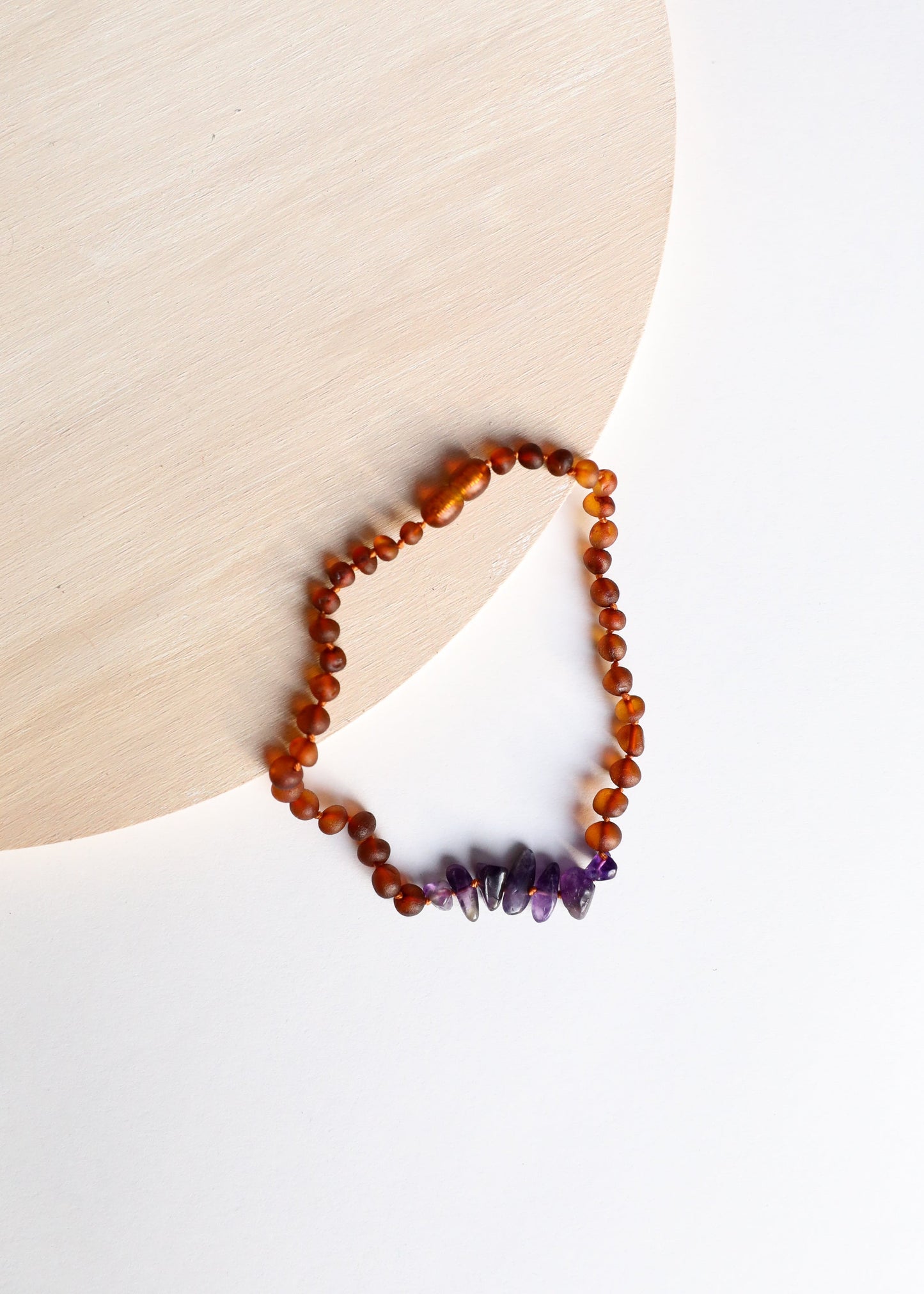 Raw Cognac Baltic Amber + Raw Amethyst Necklace