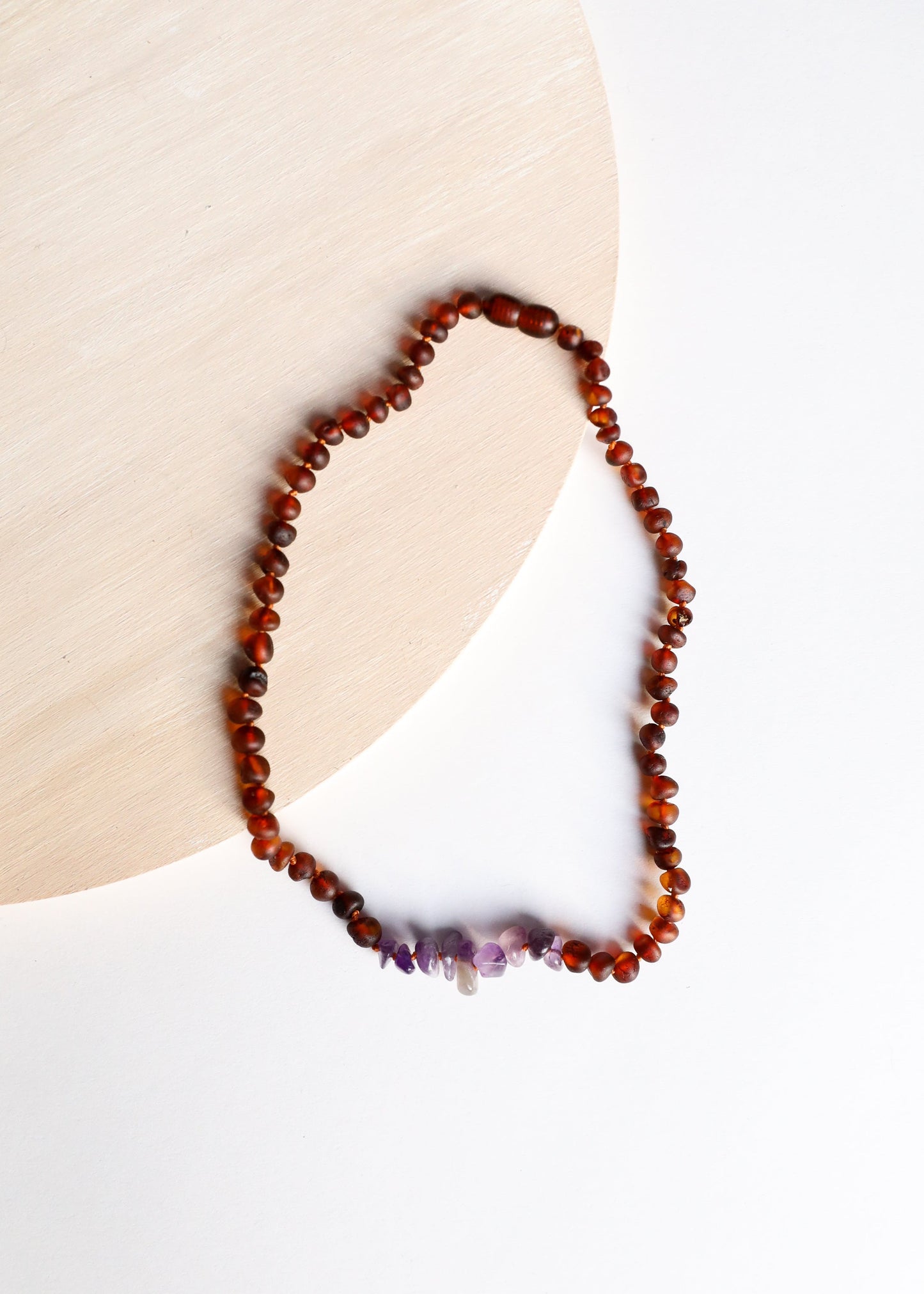 Raw Cognac Baltic Amber + Raw Amethyst Necklace