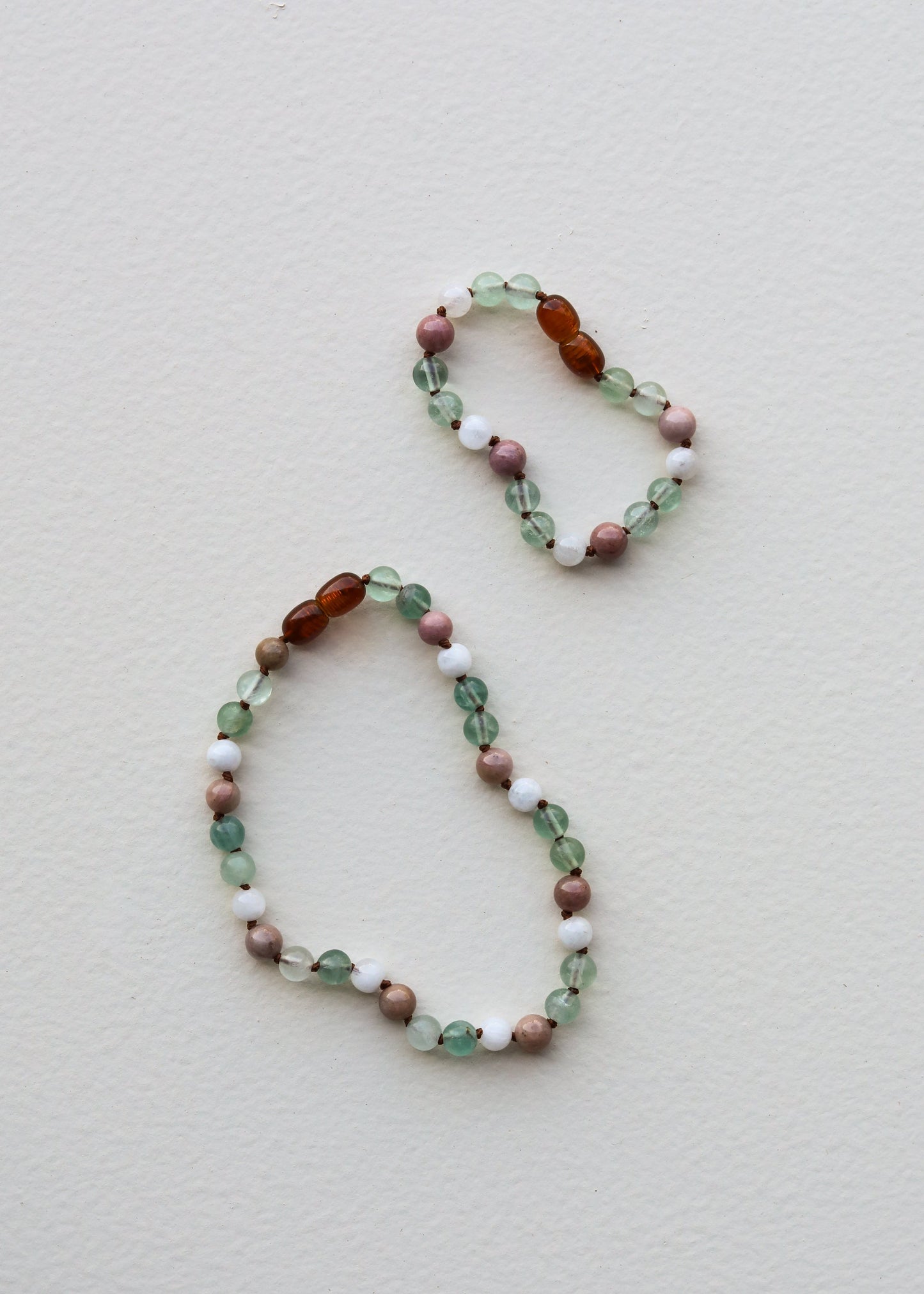 Fluorite + Moonstone + Rhodonite Natural Gemstone Necklace