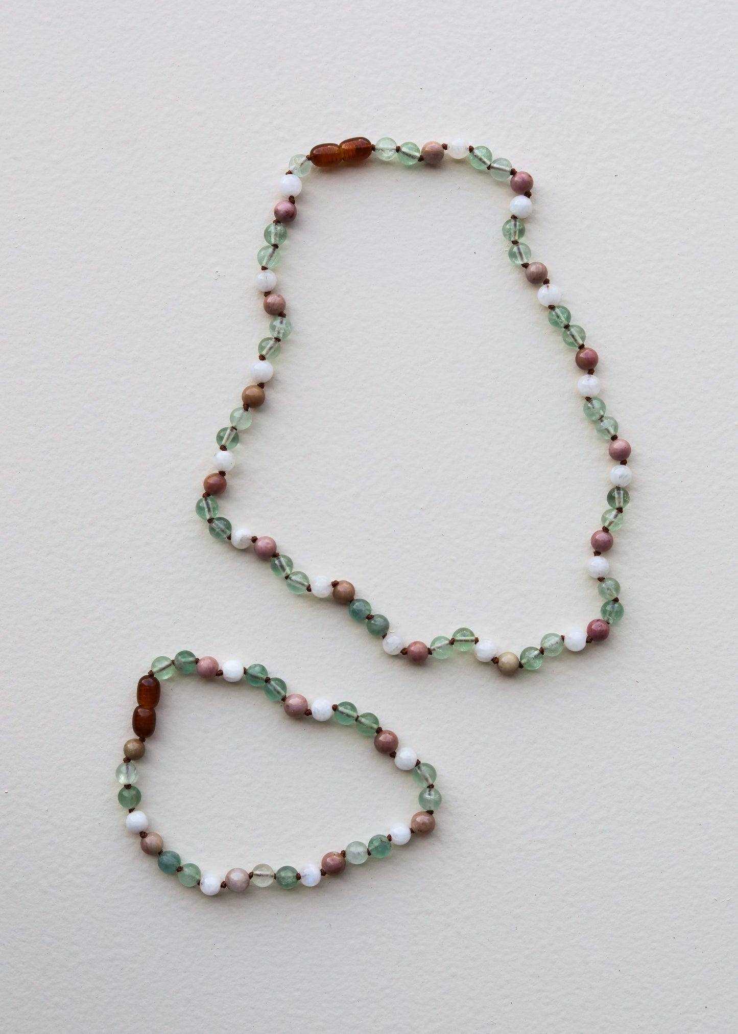 Fluorite + Moonstone + Rhodonite Natural Gemstone Necklace
