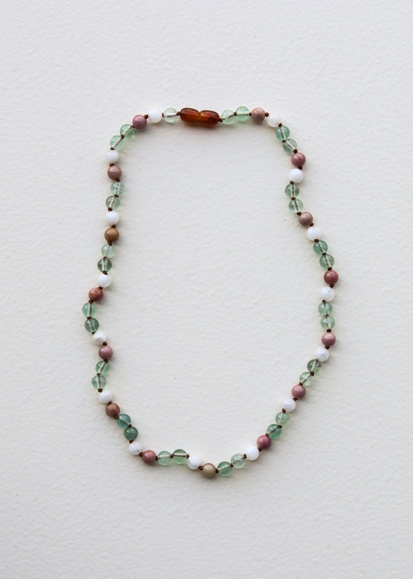 Fluorite + Moonstone + Rhodonite Natural Gemstone Necklace