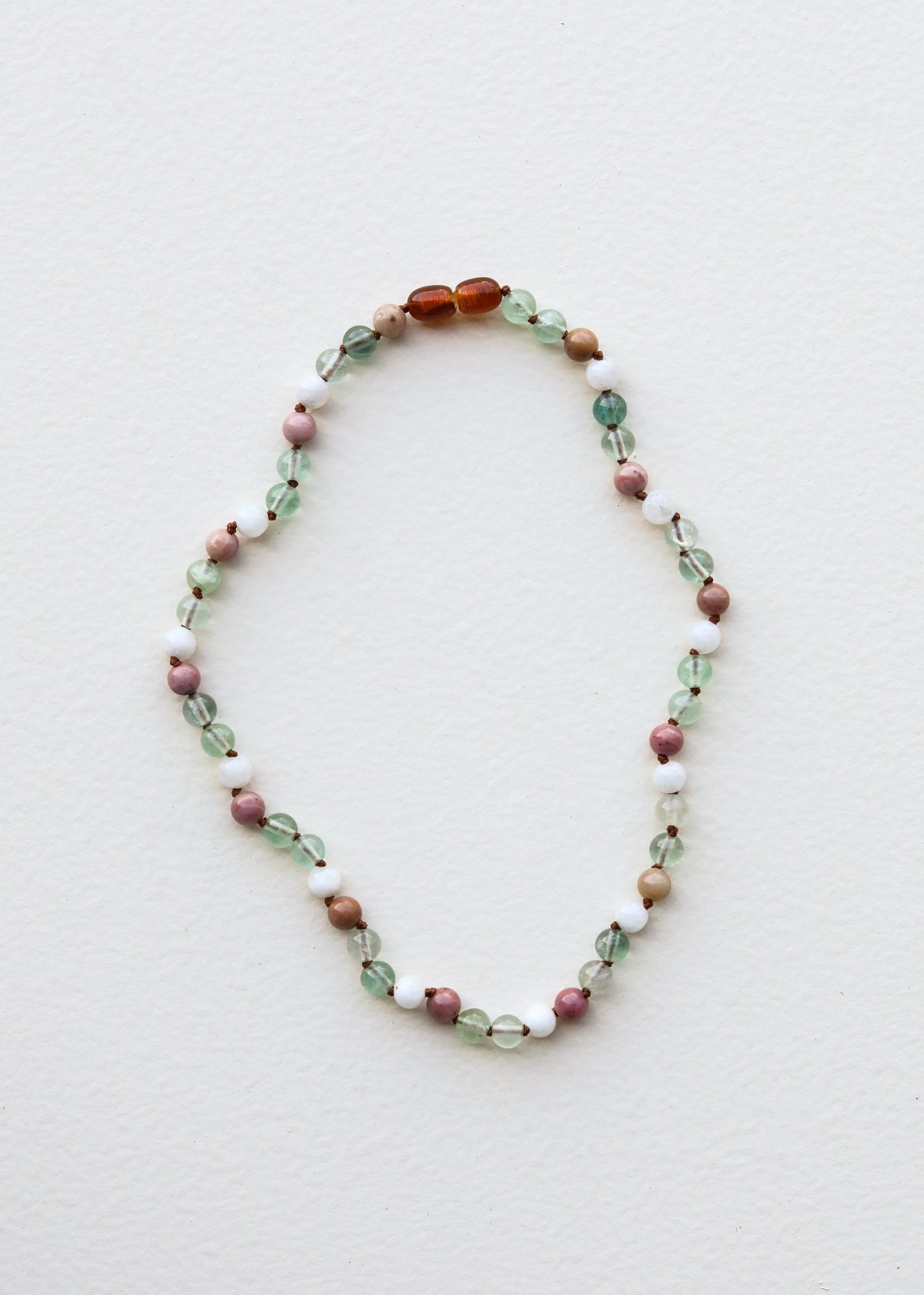 Fluorite + Moonstone + Rhodonite Natural Gemstone Necklace