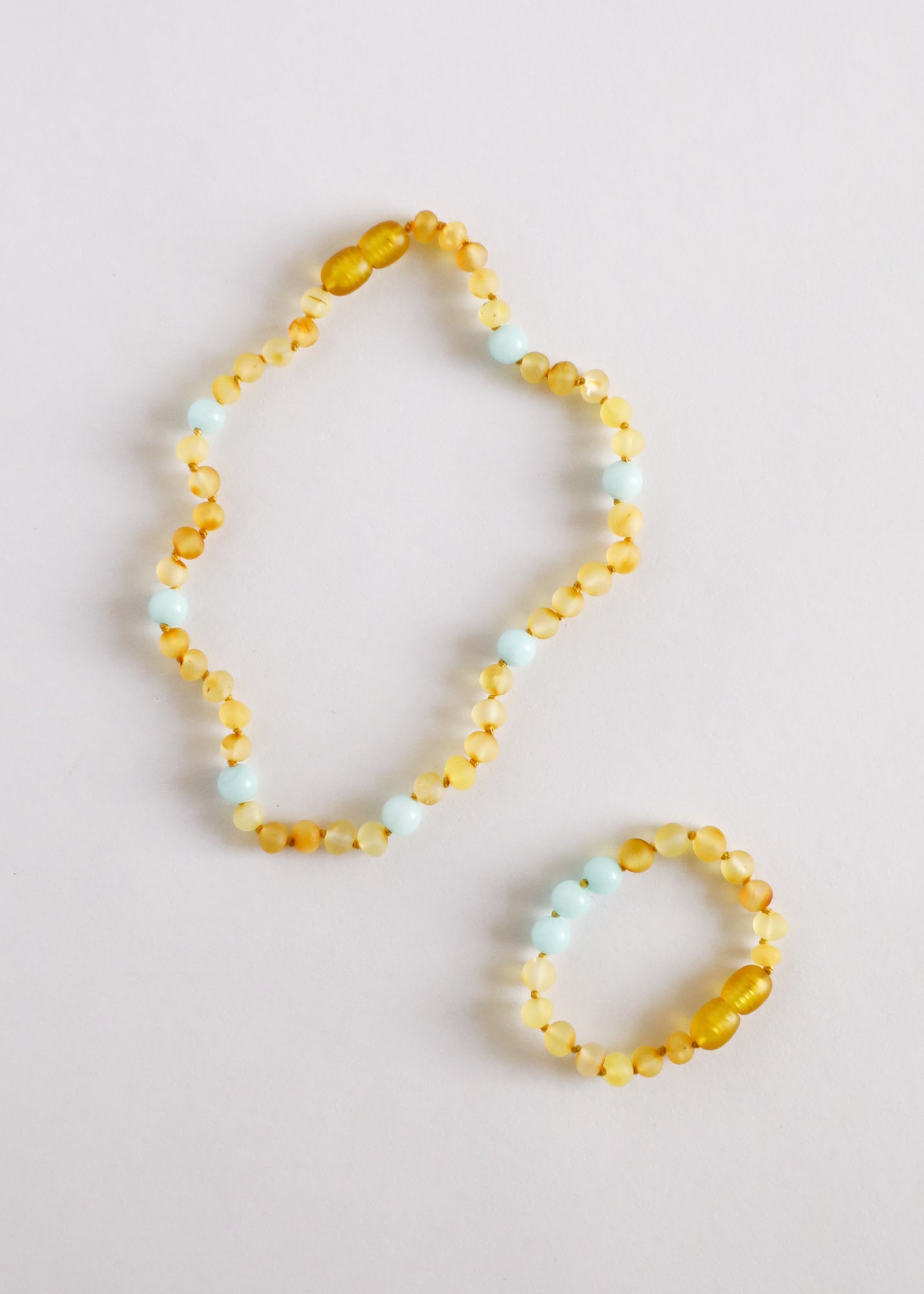 Raw Honey Baltic Amber + Amazonite Halo Necklace