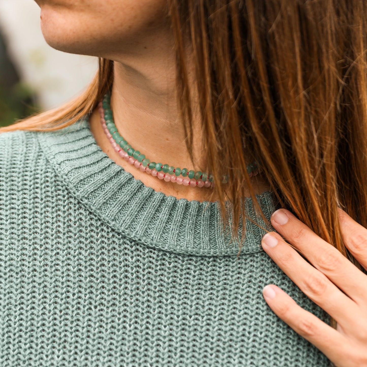 Aventurine Gemstone Necklace + 14k Gold Filled Toggle
