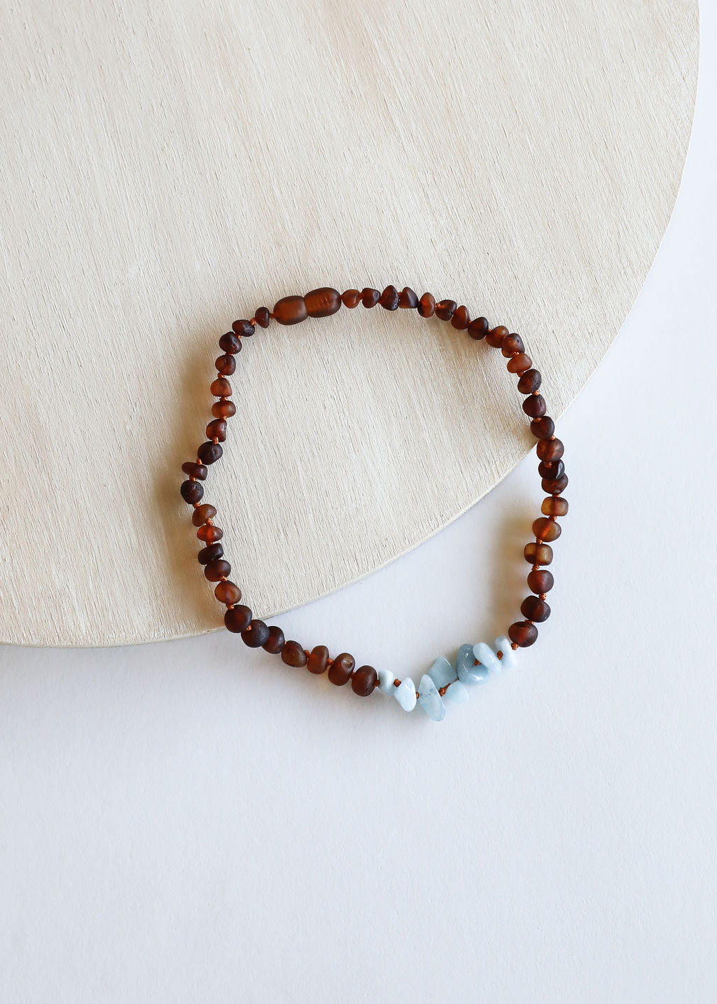 Raw Cognac Baltic Amber + Aquamarine Necklace