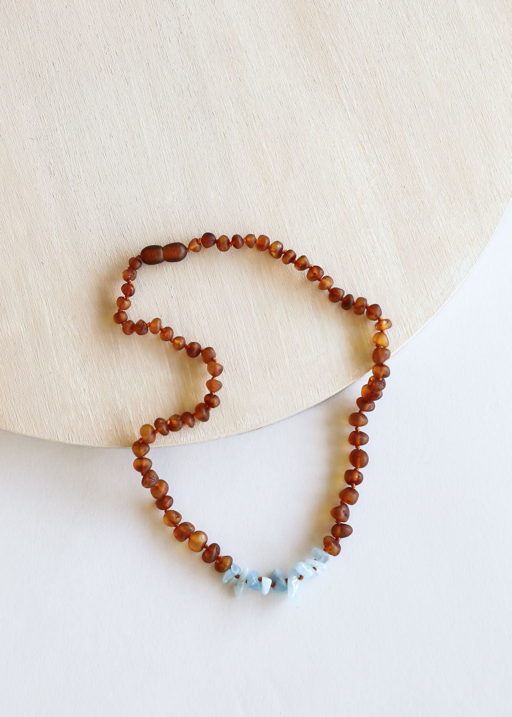 Raw Cognac Baltic Amber + Aquamarine Necklace