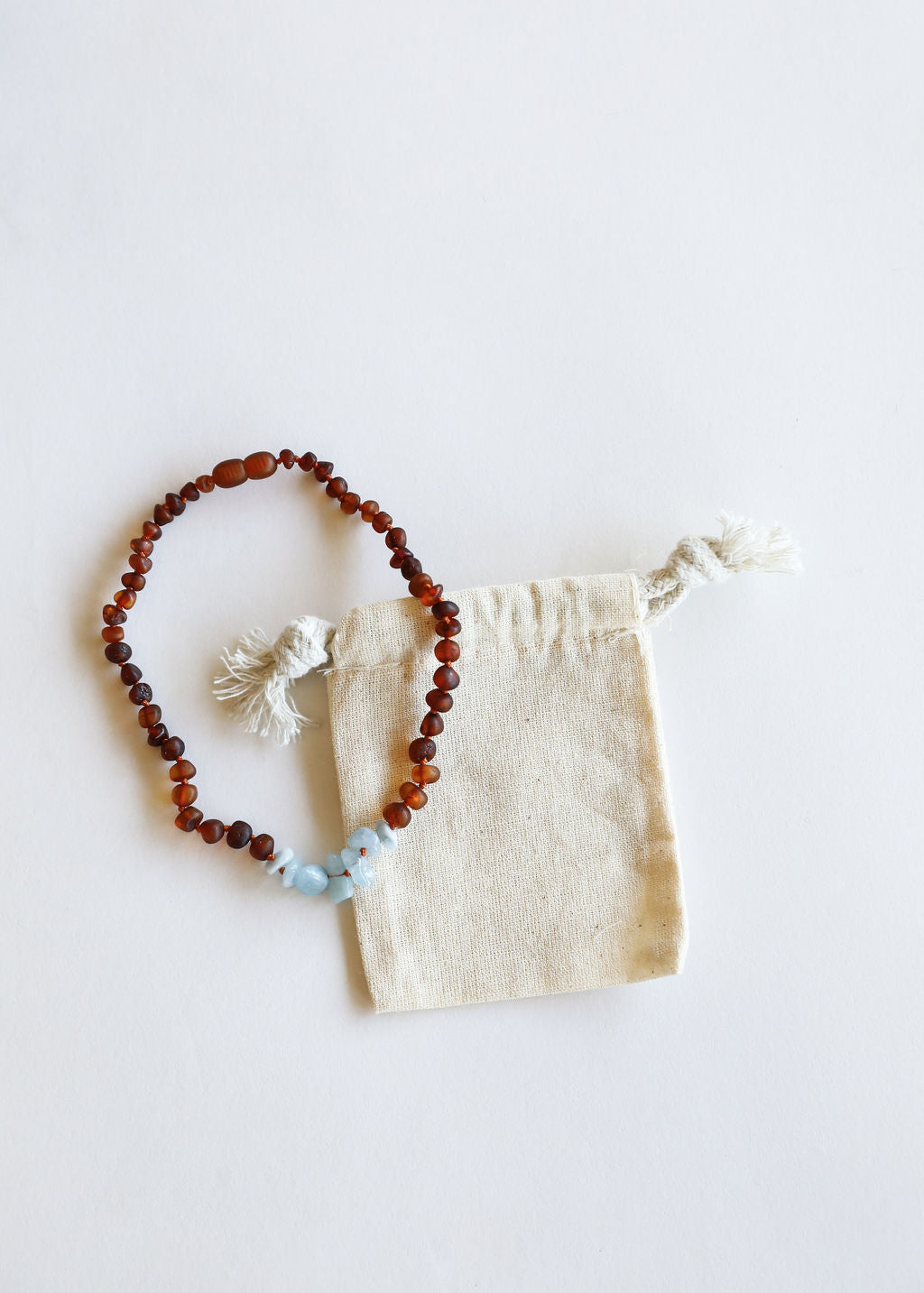 Raw Cognac Baltic Amber + Aquamarine Necklace