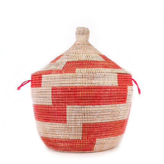 Red Stripe Crimson Low Floor Basket