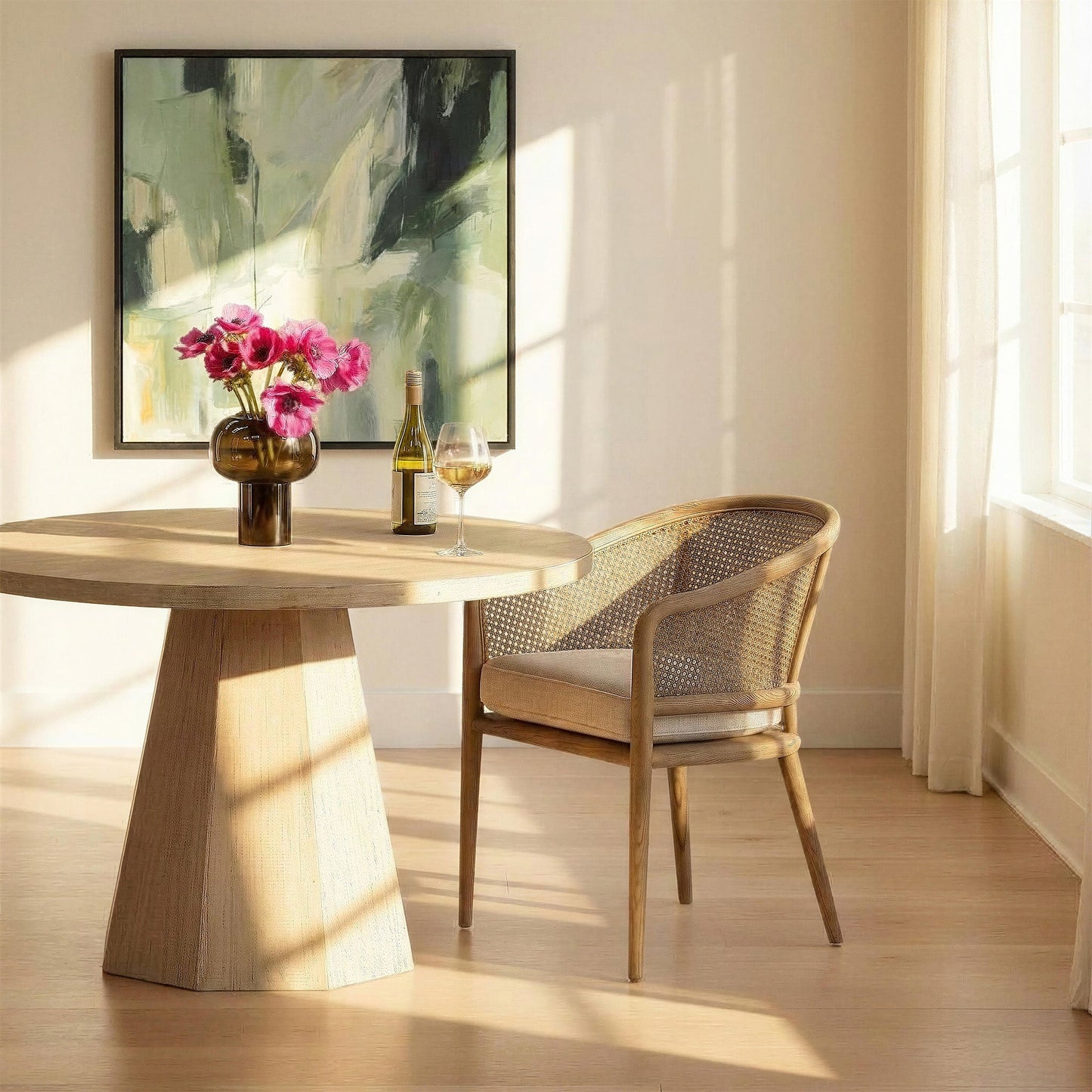 Kendrix Cane Back Linen Dining Chair