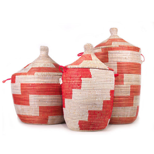 Red Stripe Crimson Low Floor Basket