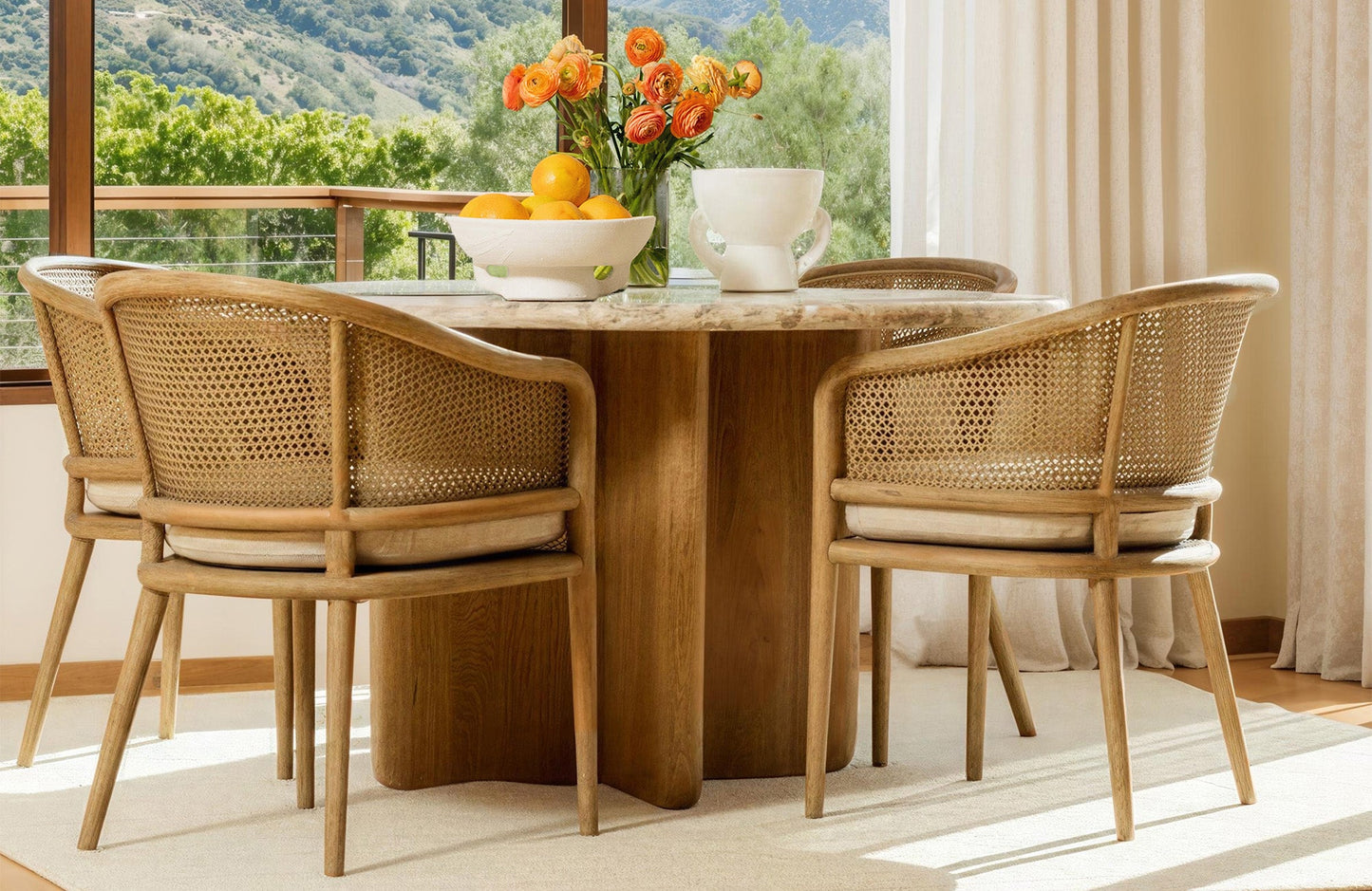 Kendrix Cane Back Linen Dining Chair