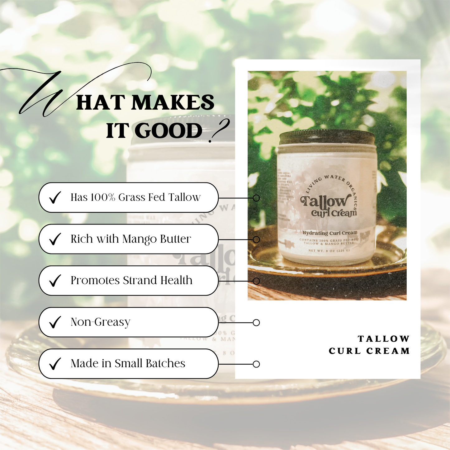 100% Grass Fed Tallow Curl Cream for Curly Hair