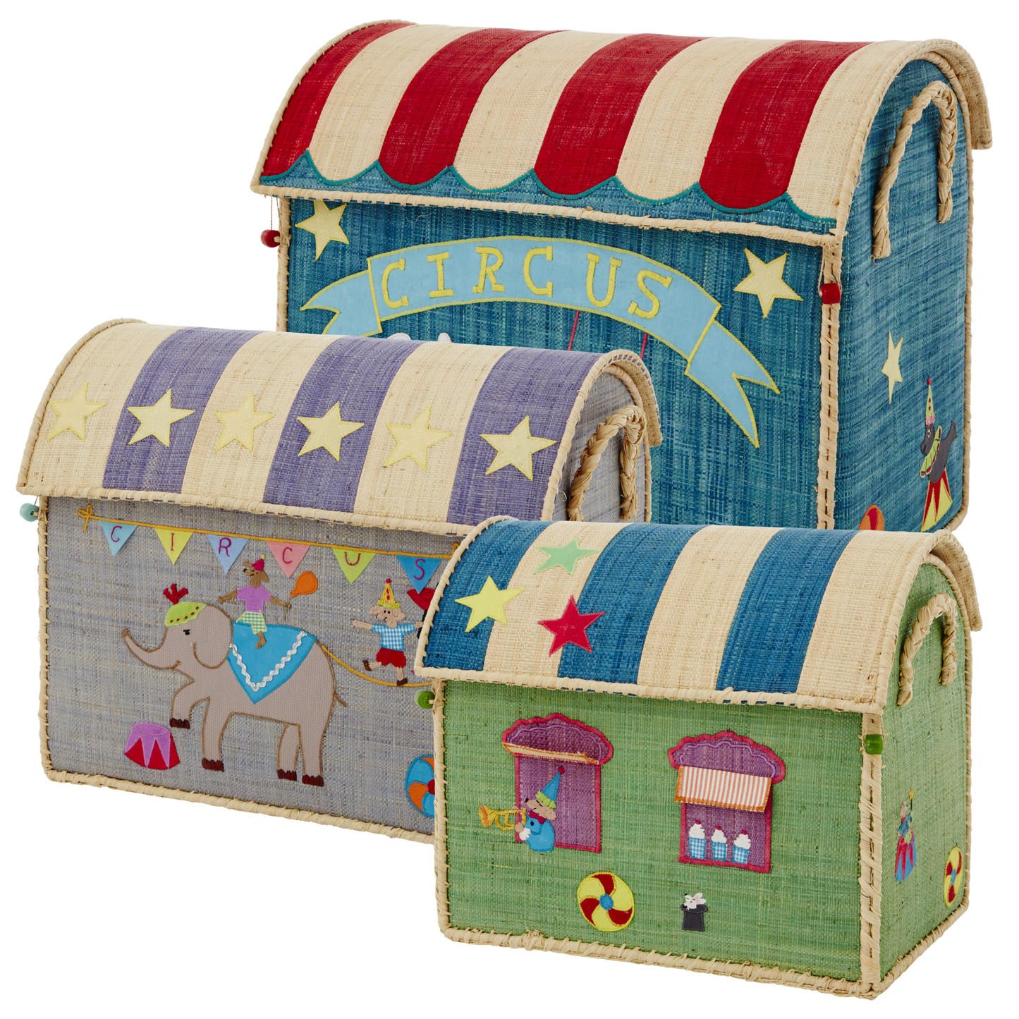 Raffia Storage Baskets - Circus theme Set of 3
