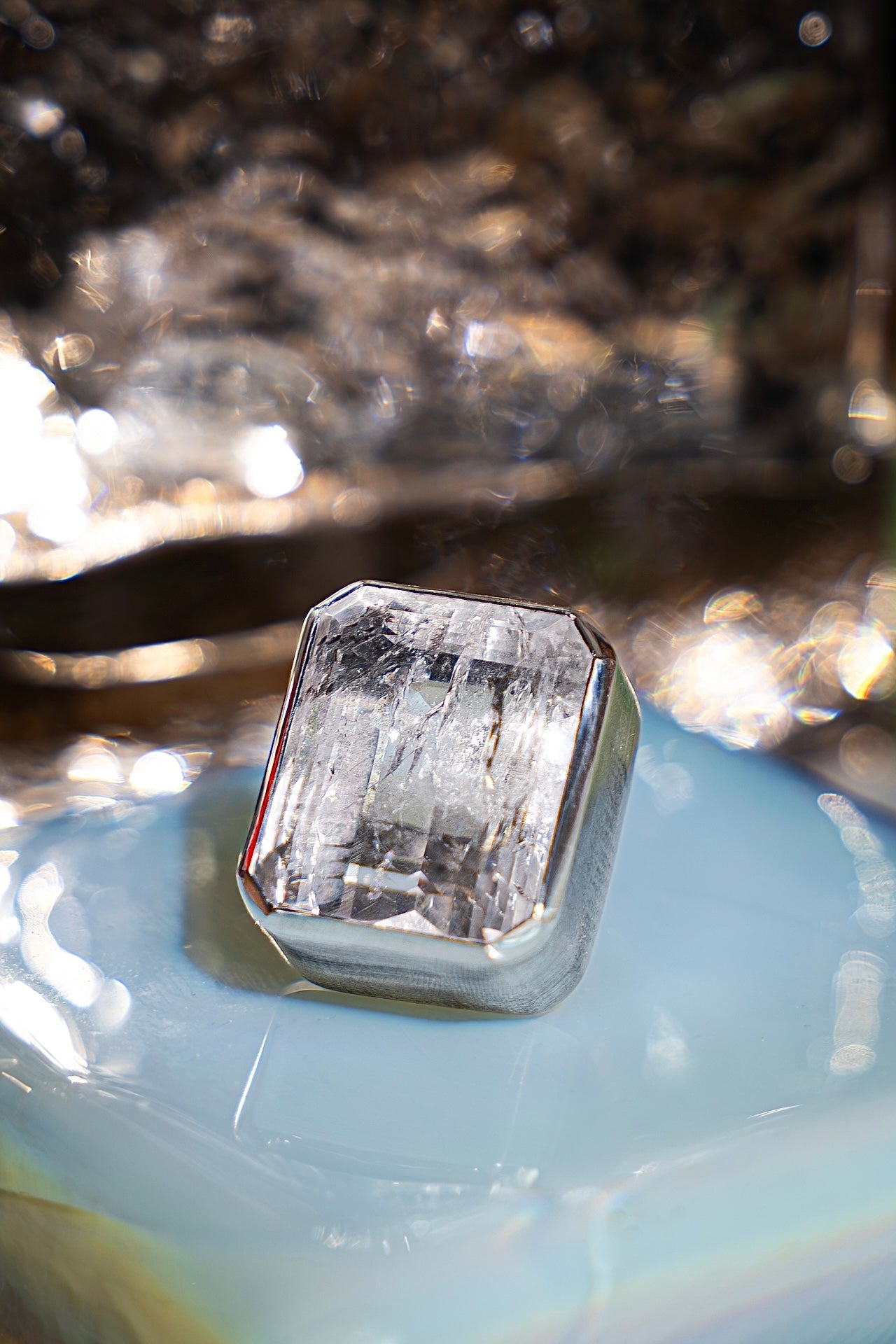 Square Goliath Ring in Striated Crystal | Silver
