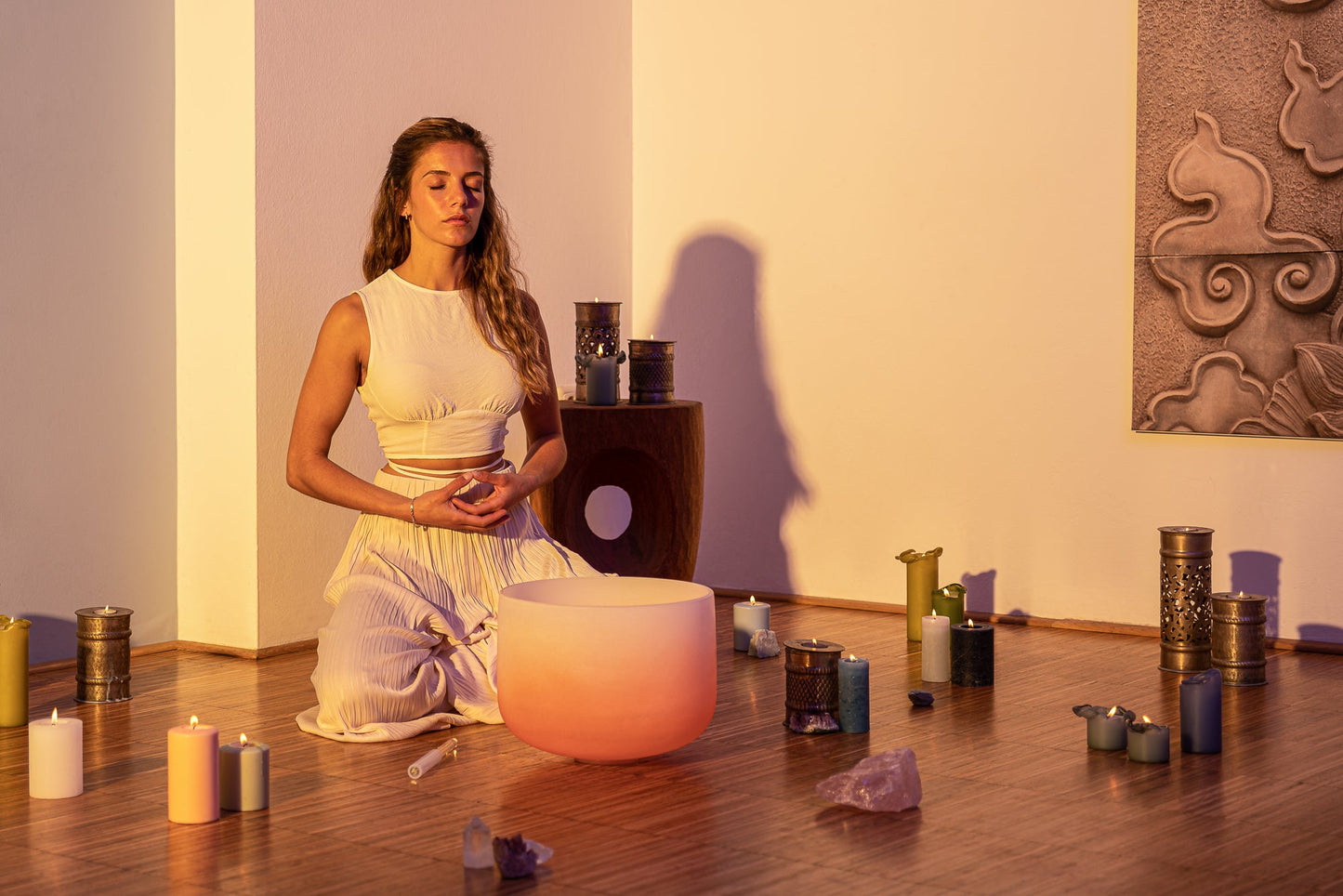 13" Color-Frosted Crystal Singing Bowl, Orange, Note D4, Sacral Chakra