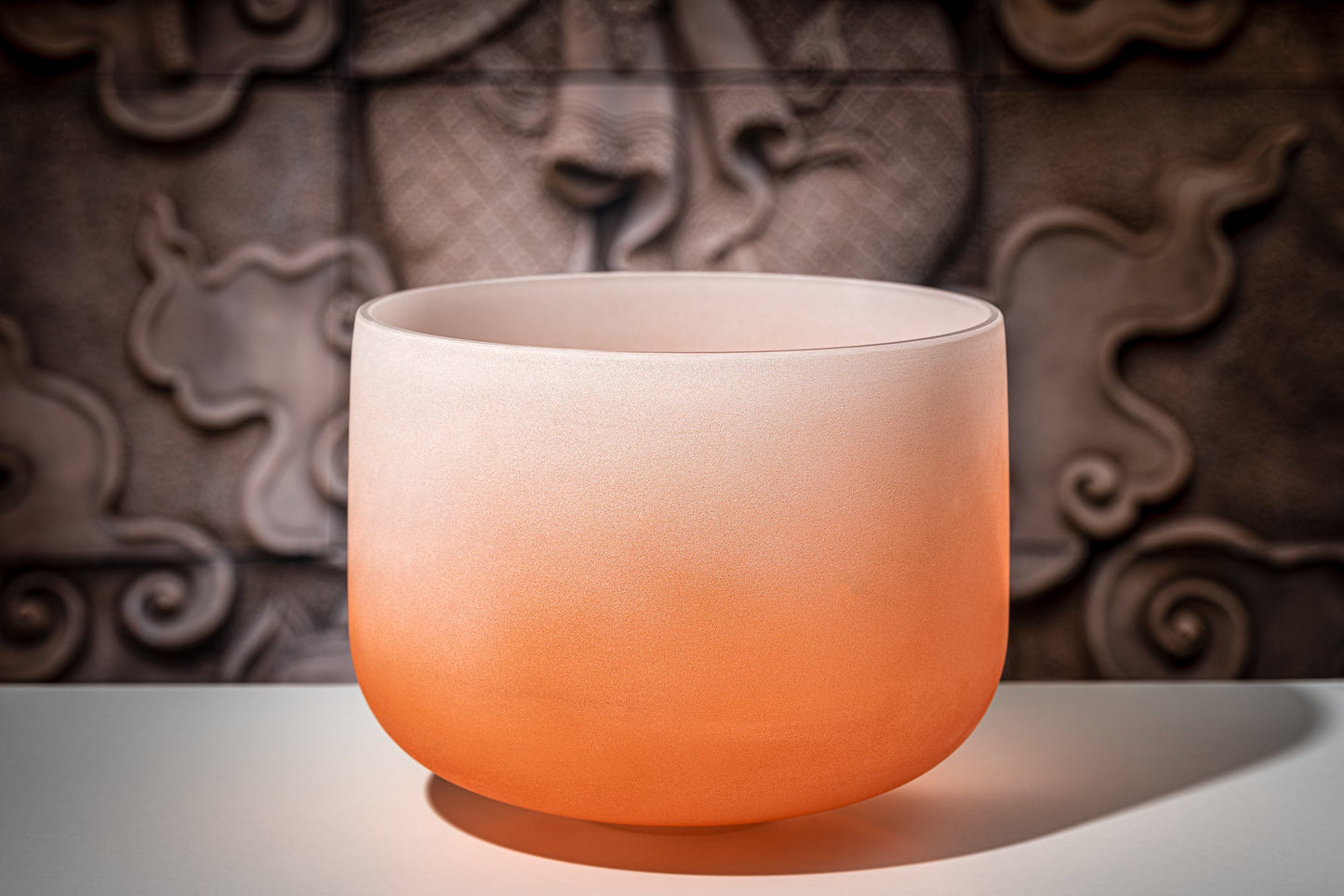 13" Color-Frosted Crystal Singing Bowl, Orange, Note D4, Sacral Chakra