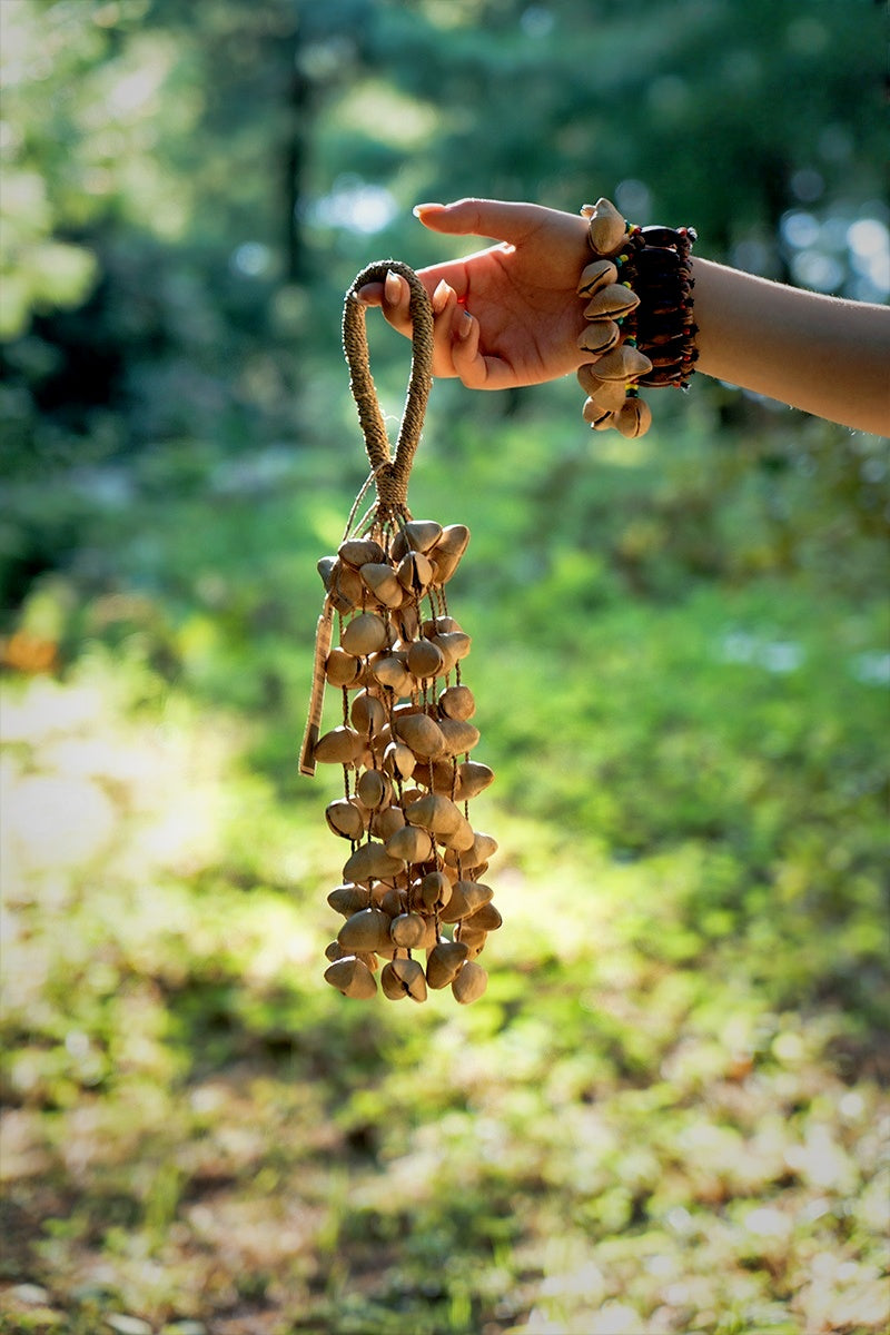 Handmade Chacha Oleander Seed Rope Hand Bell – Natural Rainforest Sound