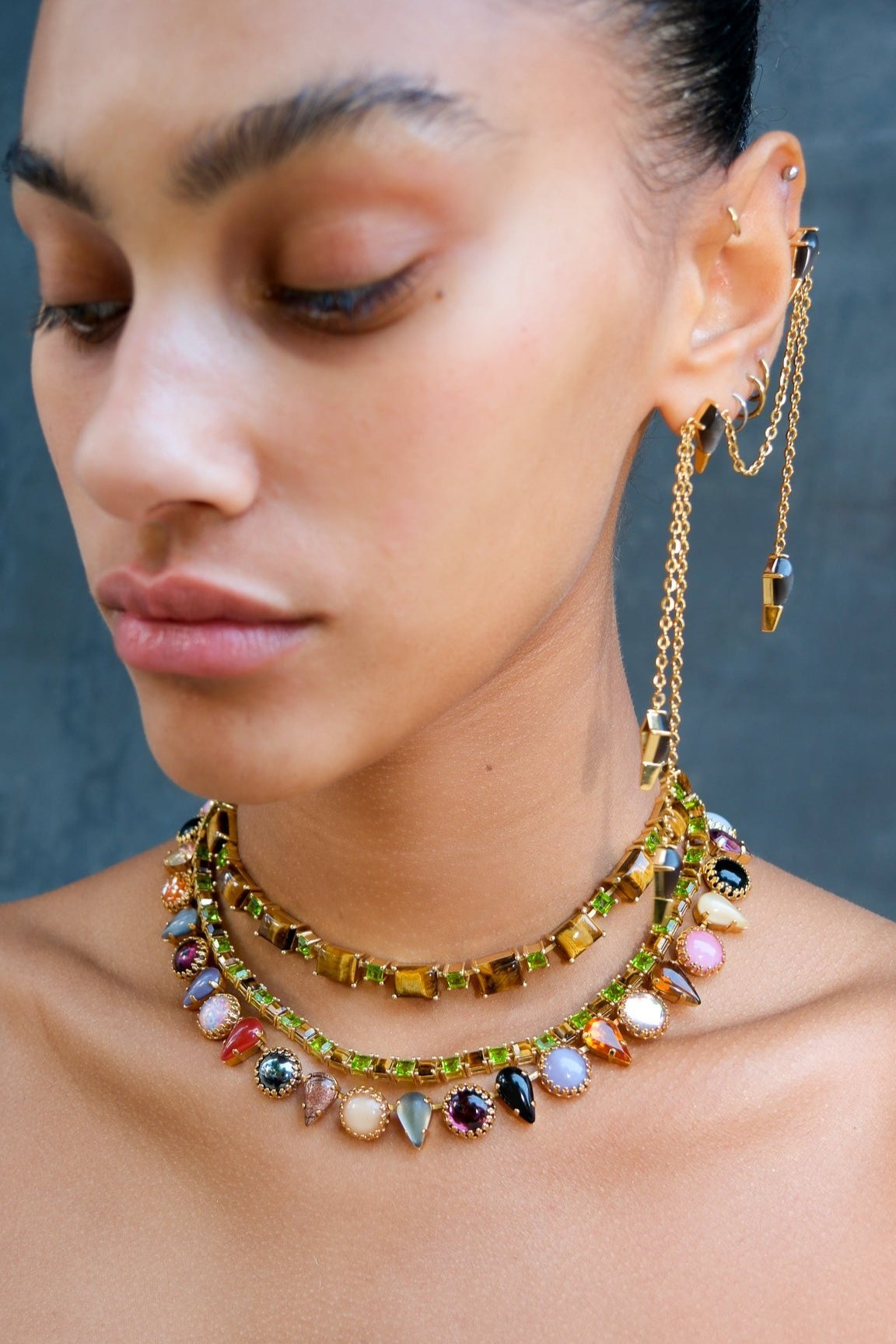 Battlement Choker in Genuine Tiger Eye And Poison Dart | Gold